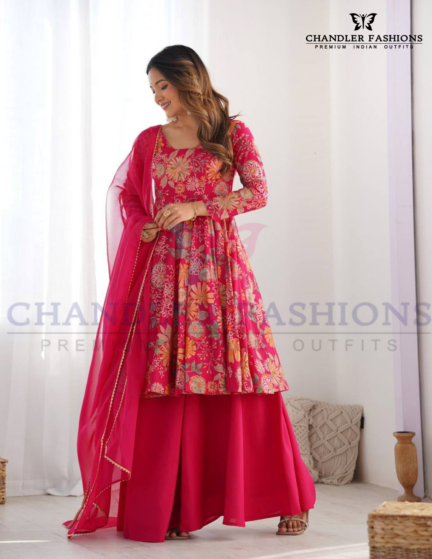 Rani Pink Color Palazzo With Dupatta Set Near Me