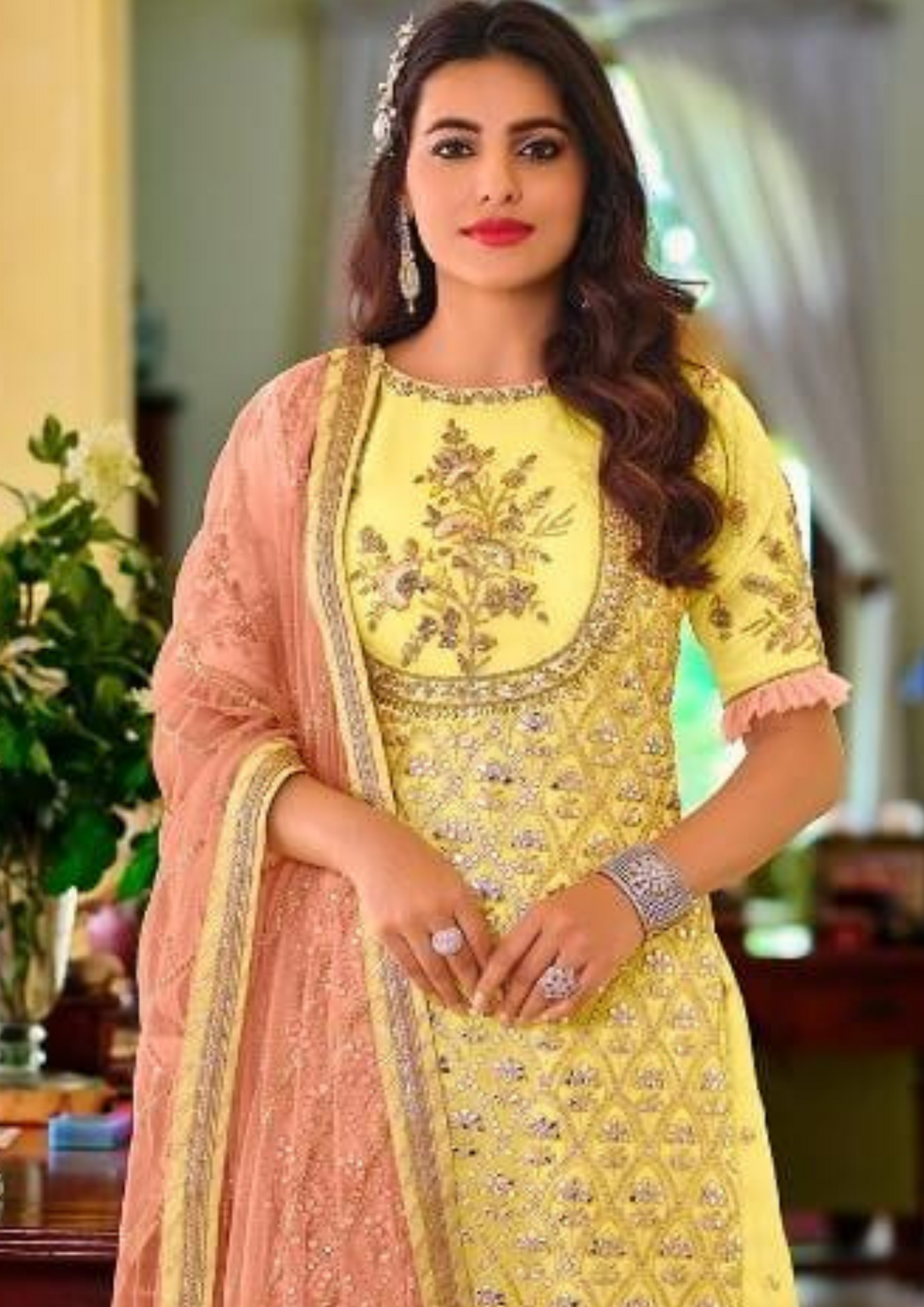 Pretty Yellow Color Fancy Embroidery Sharara Suits Near Me