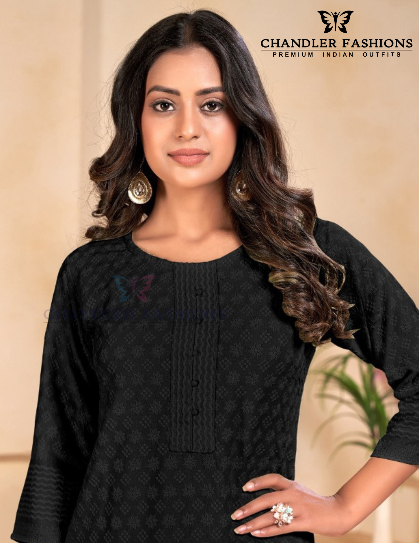 Black Rayon Chikankari Work Kurti For Women Near Me