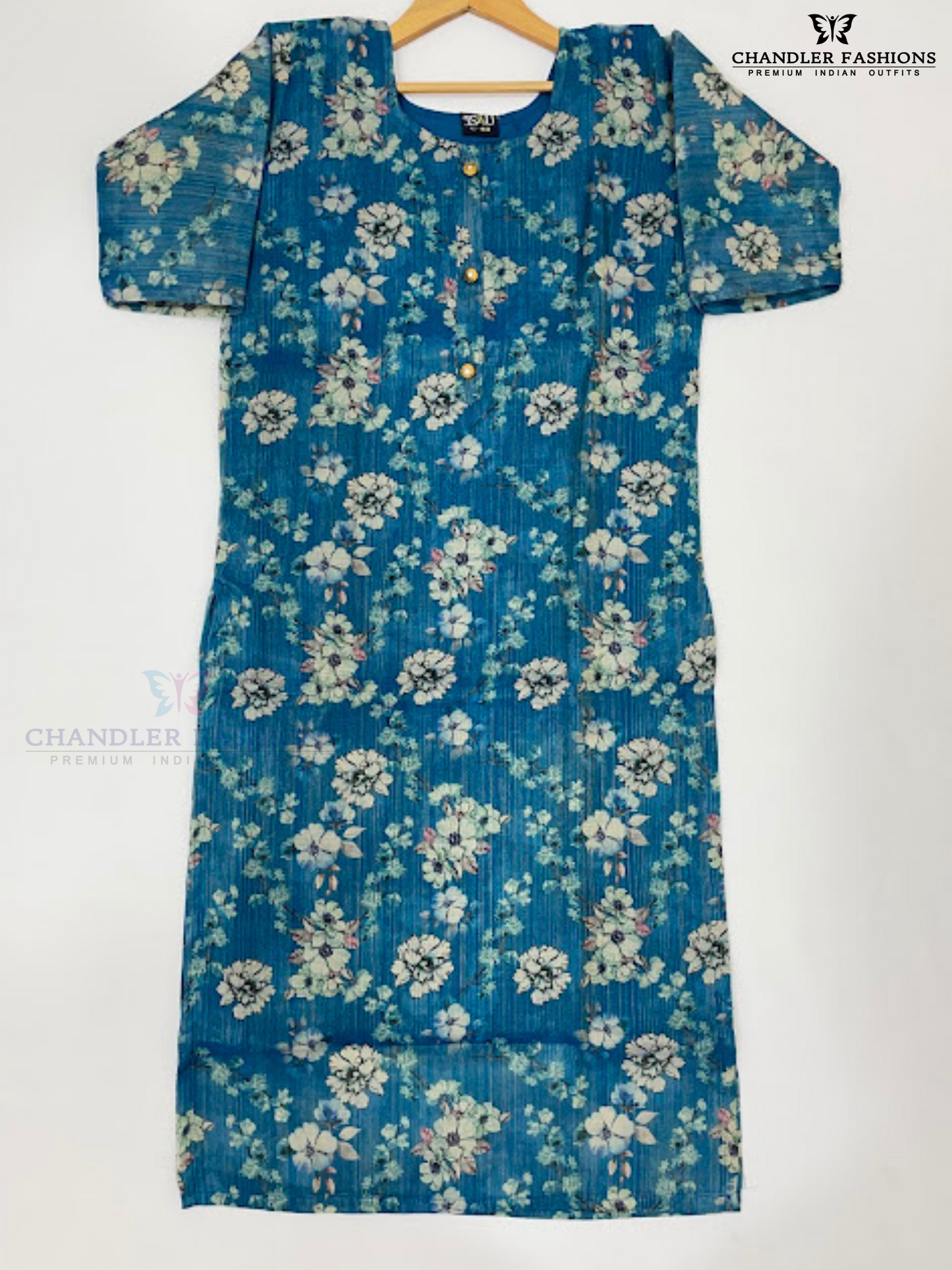 Charming Blue Color Tissue Silk With Floral Design Work Kurti Near Me