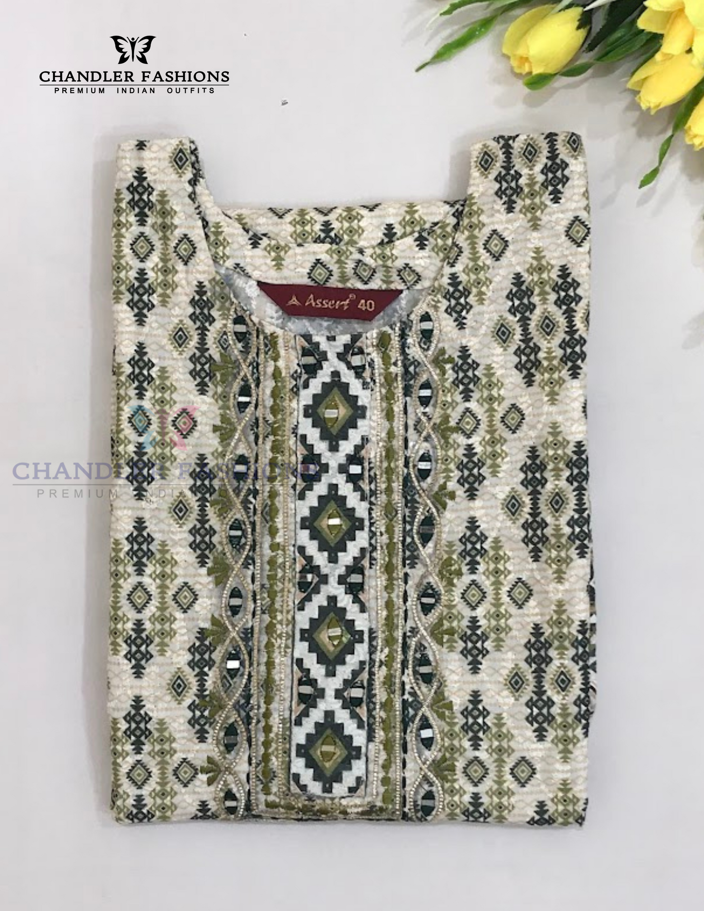 Appealing Green Color Cotton With Embroidery And Mirror Work Kurti For Girls Near Me