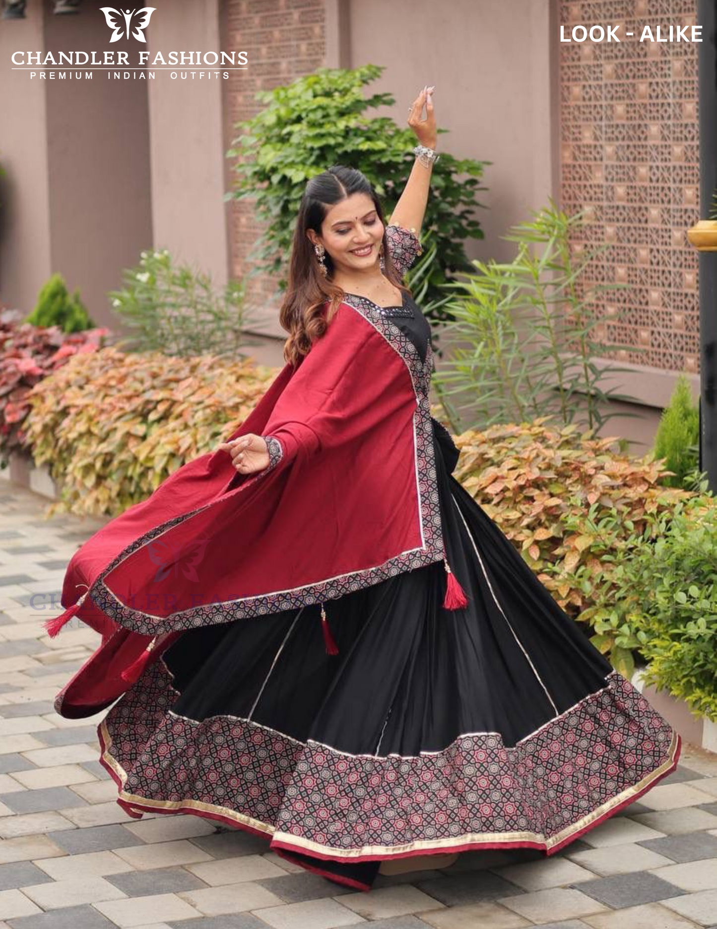 Black Cotton Garba Lehenga Choli In Suncity