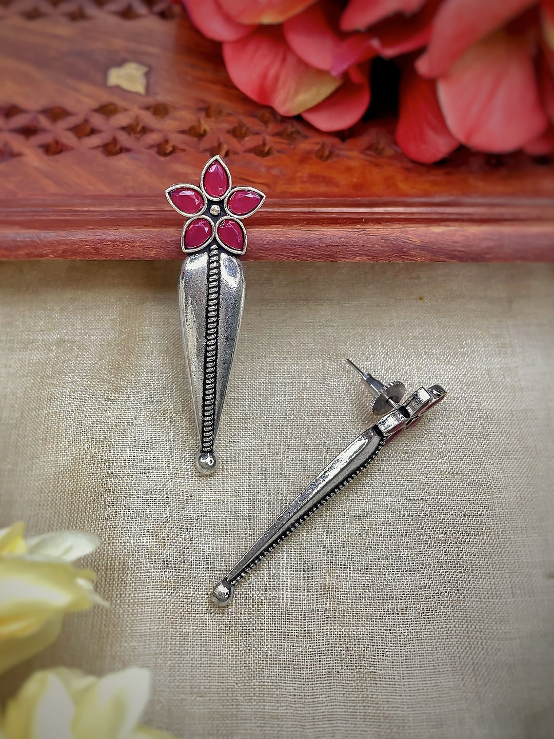 Matte Finished Silver Look Alike Dangler Oxidized Earrings in Mesa