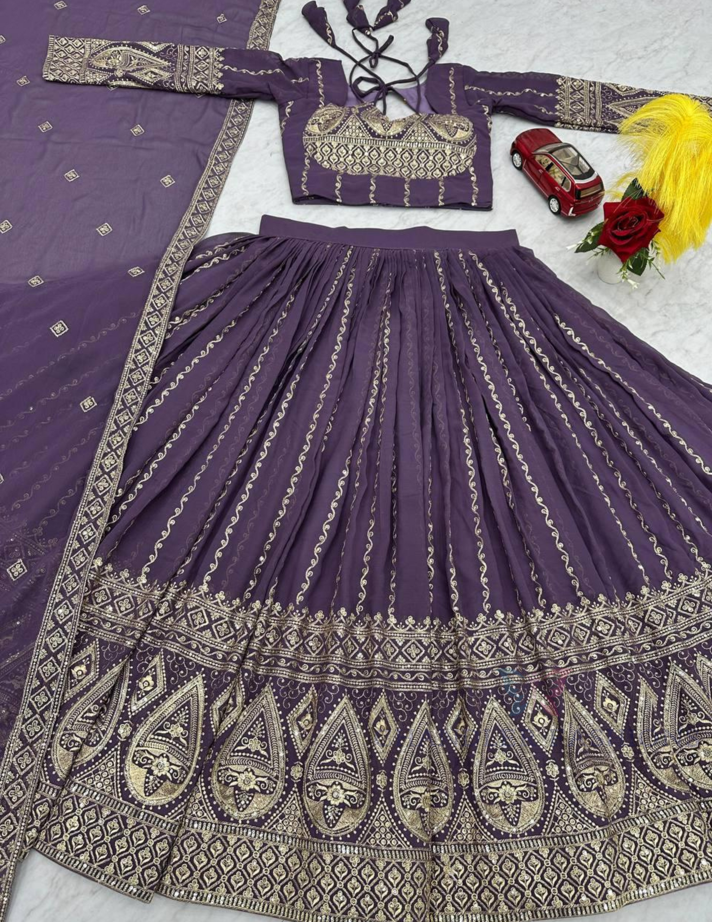 Purple Color Embroidery And Sequins Work Lehenga Choli For Women In Indian Ethnic Wear