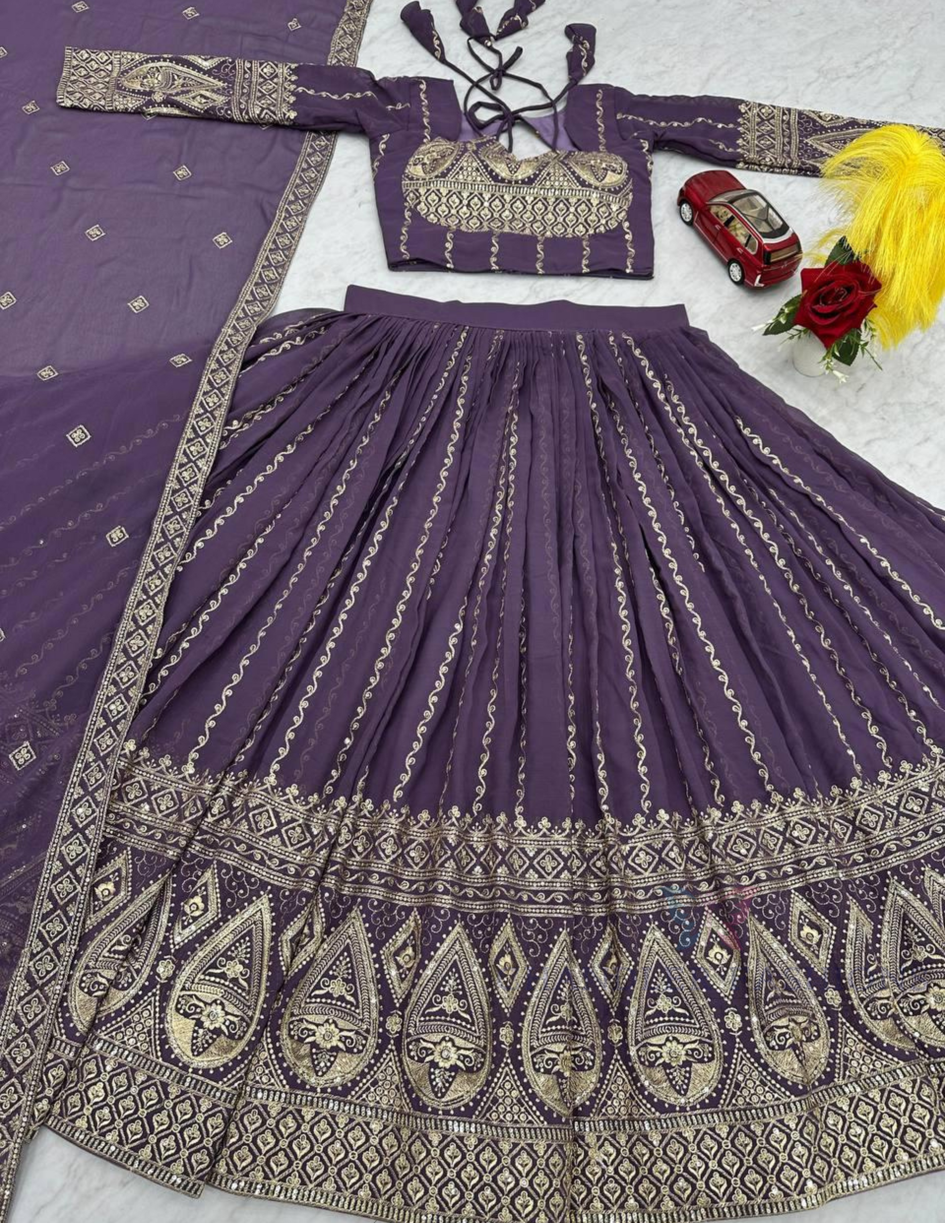 Purple Color Embroidery And Sequins Work Lehenga Choli For Women In Indian Ethnic Wear