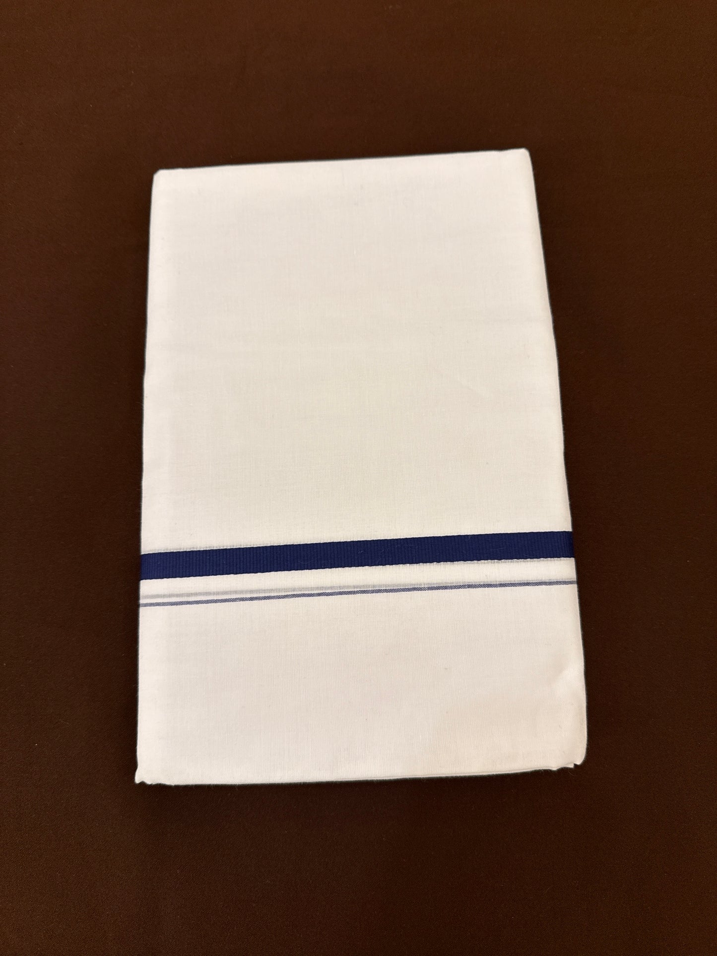 Wonderful Men's White Premium Pure Cotton Dark Blue Zari Border Dhoti