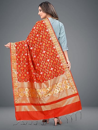 Red Colored Jacquard Banarasi Dupatta For Women In Chandler