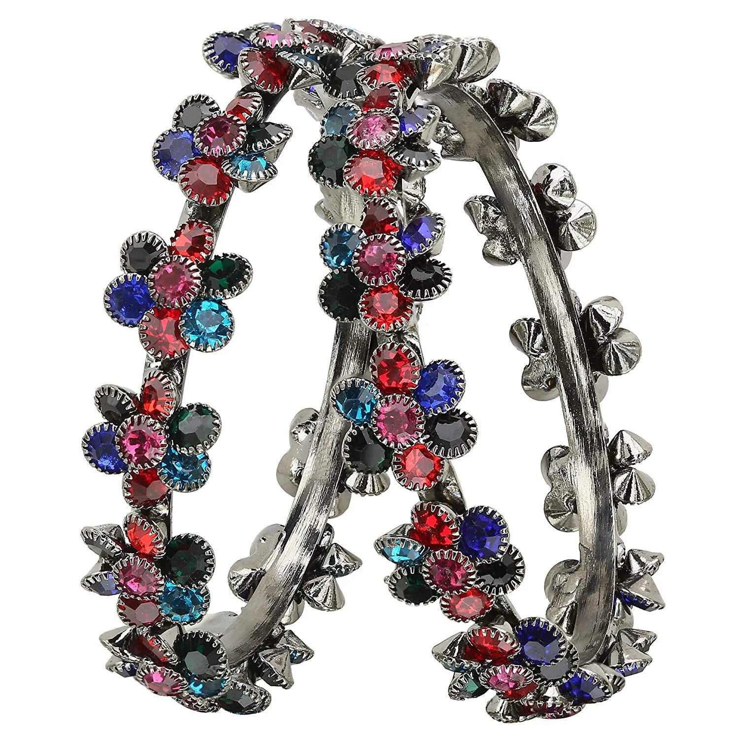 Gorgeous Oxidized Bangle Set With Multicolor Stone