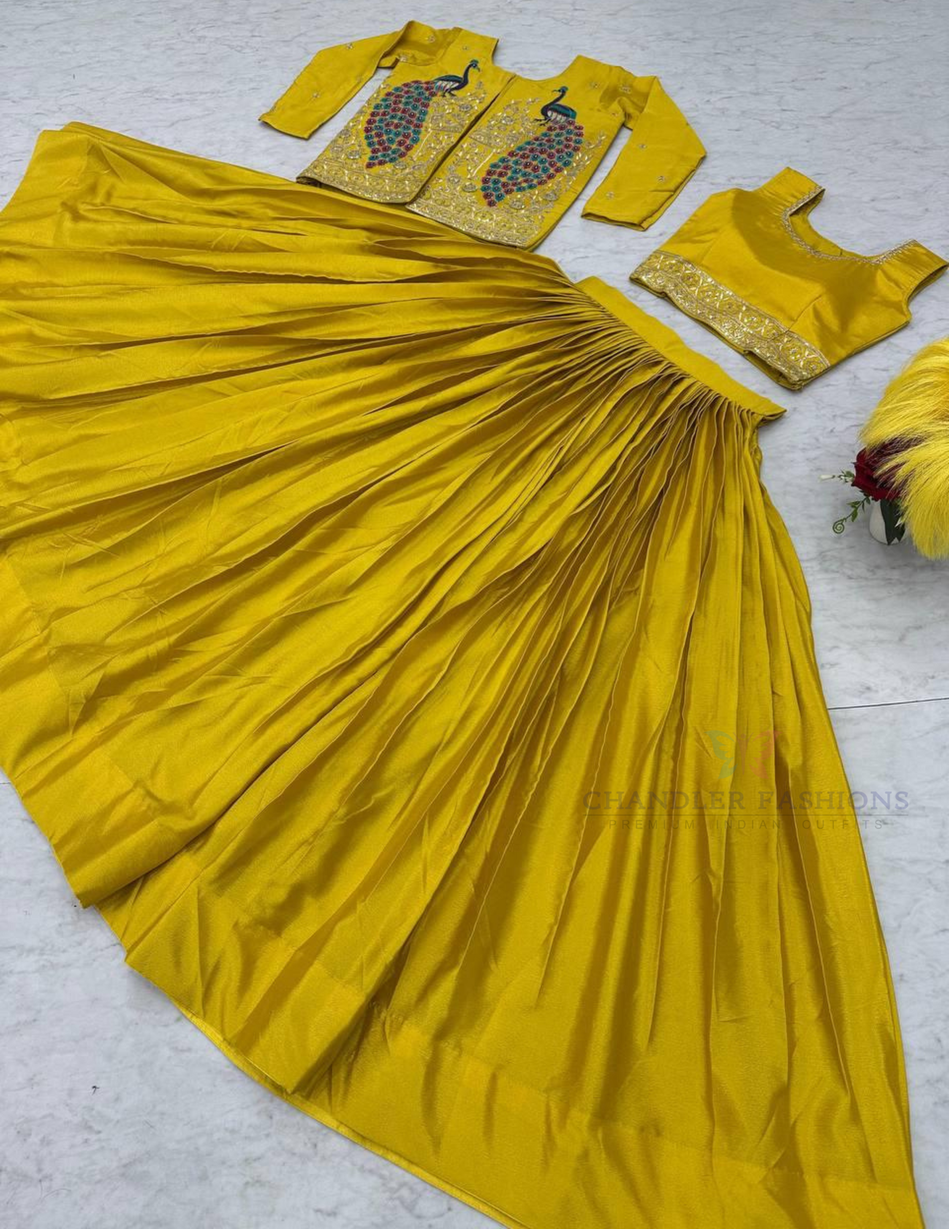 Appealing Mustard Yellow Color Embroidery Work Indo Western Lehenga For Women In USA