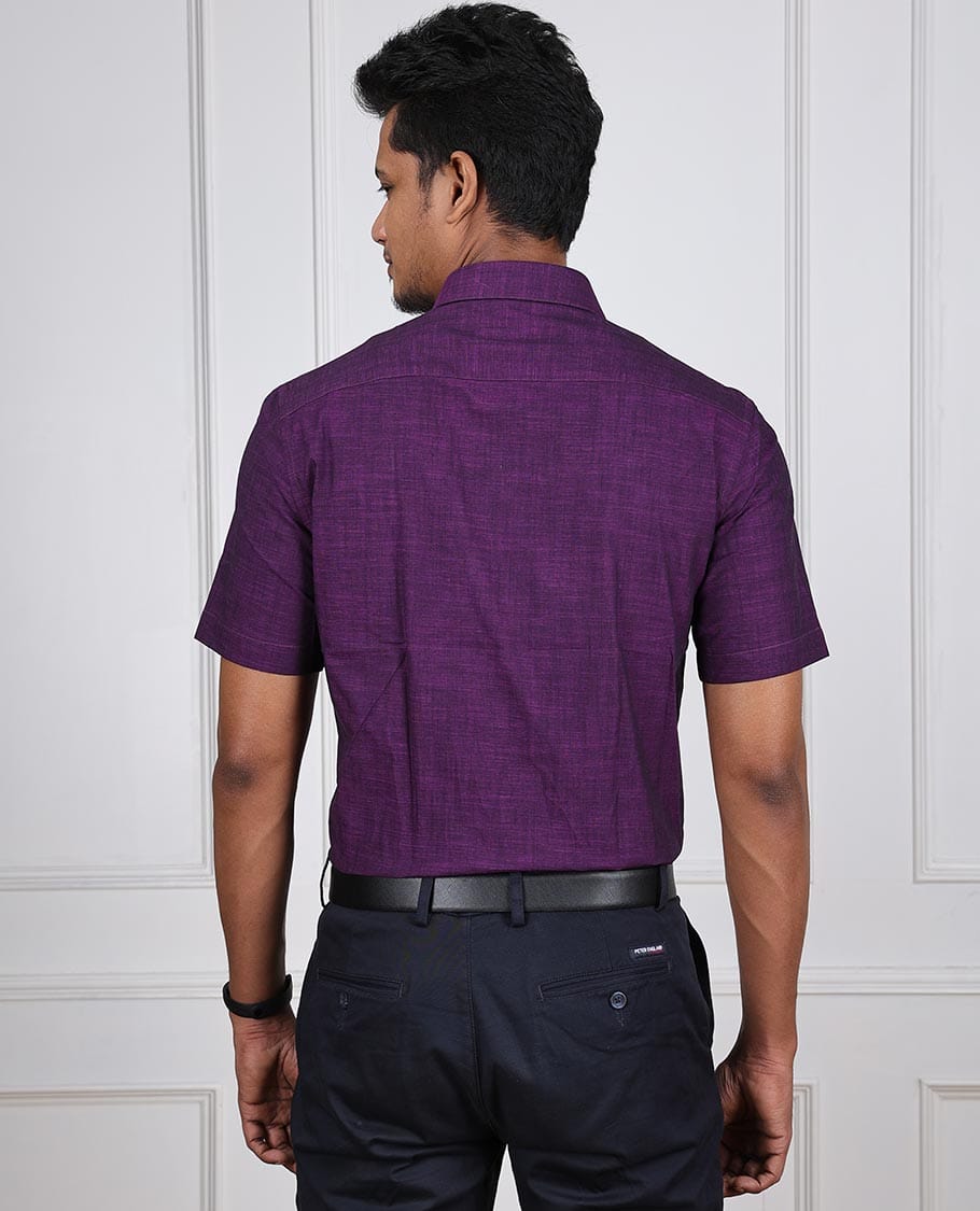 Purple Formal Half Sleeves Cotton Shirt In USA