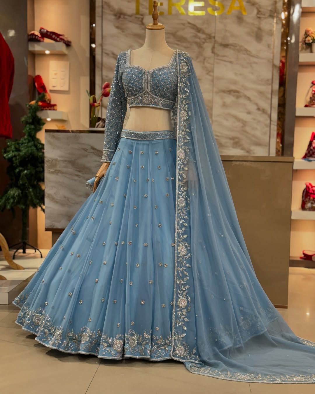 light Blue Sequins Lehenga Choli For Women In USA