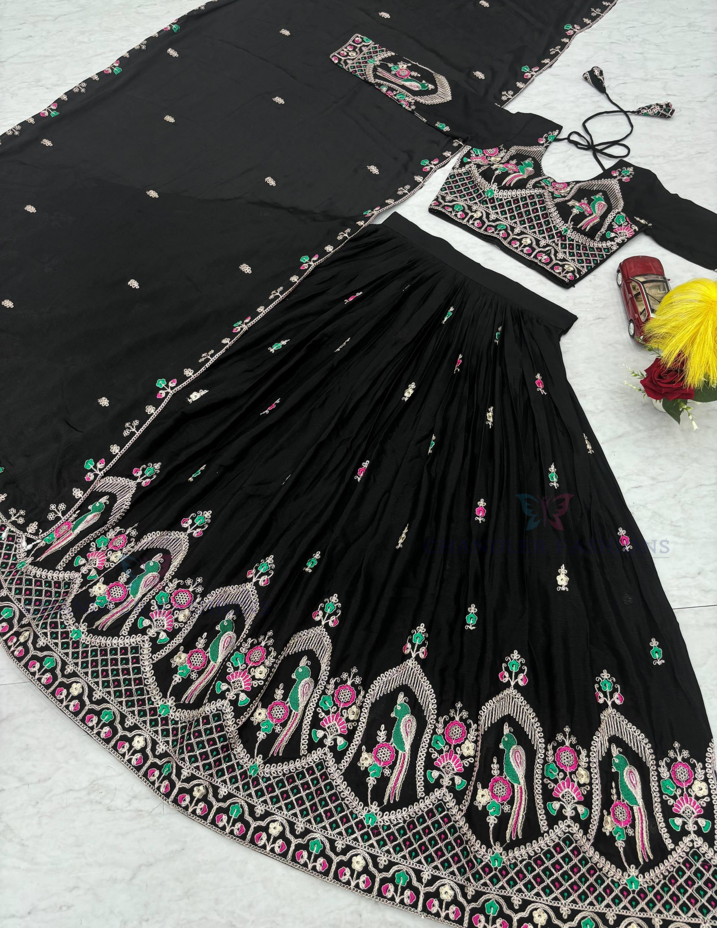 Amazing Black Color Embroidery And Thread Work Lehenga Choli With Dupatta For Women In USA