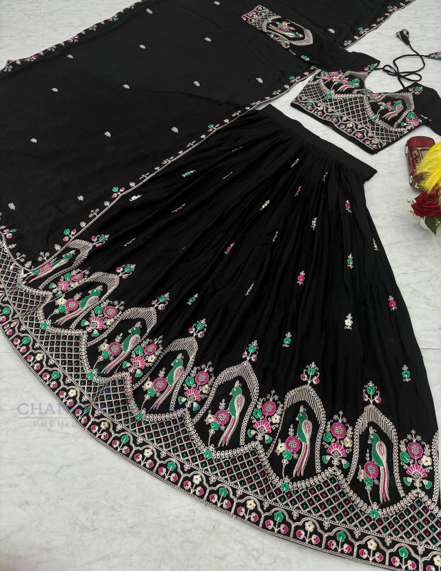 Amazing Black Color Embroidery And Thread Work Lehenga Choli With Dupatta In Mesa