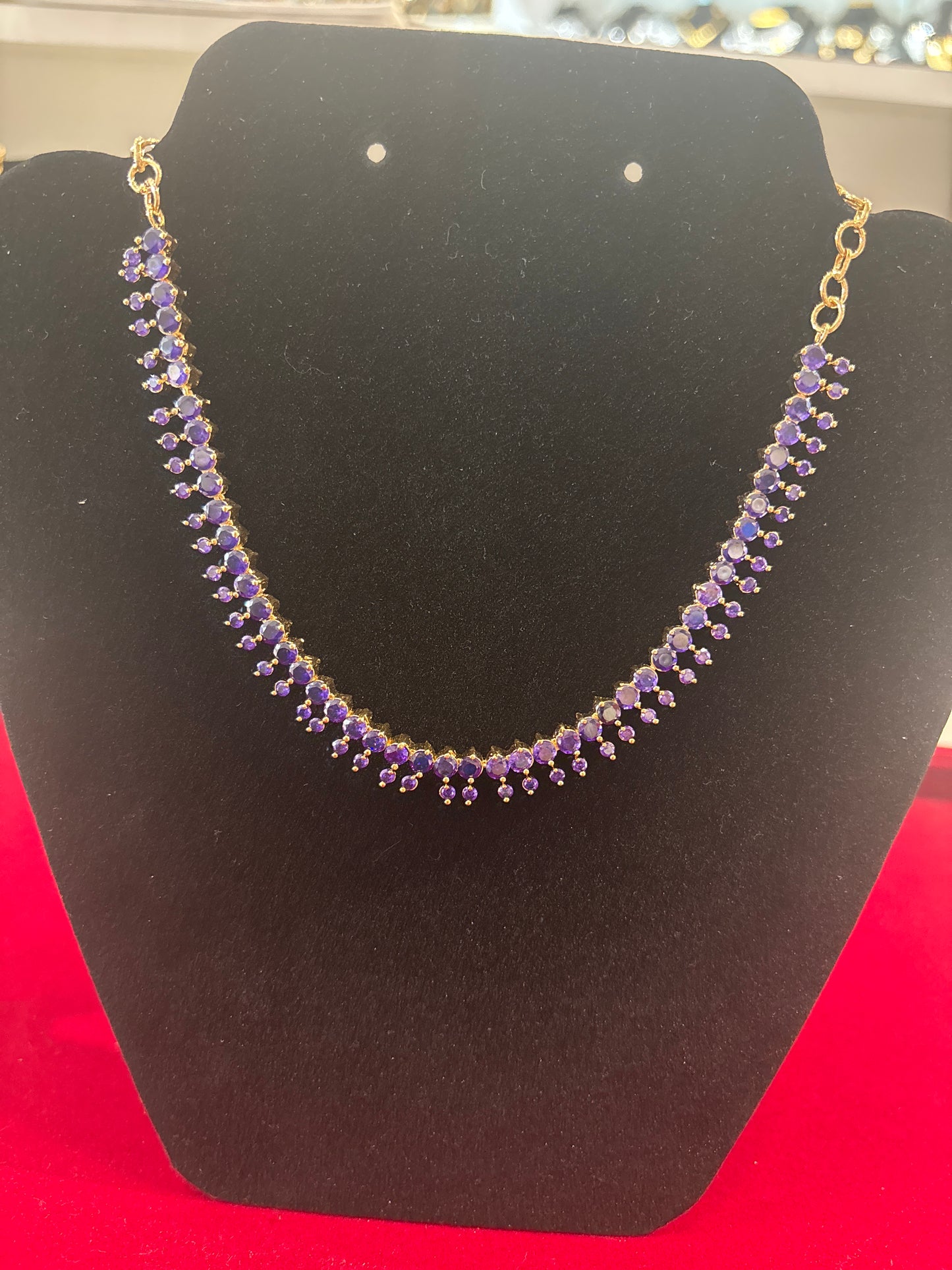 Attractive Purple Color Stones Gold Plated Necklace For Women
