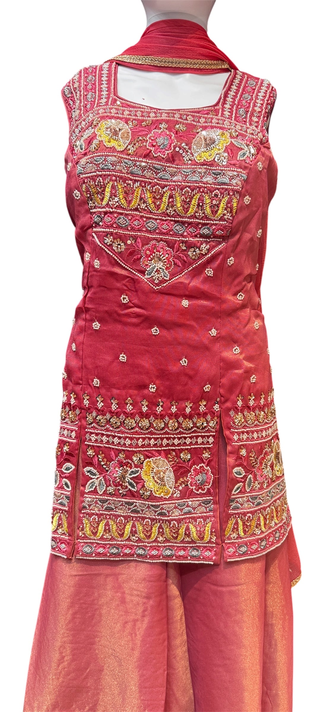 Attractive Rani Pink Color Silk With Embroidery Work Sharara Suits With Dupatta For Women