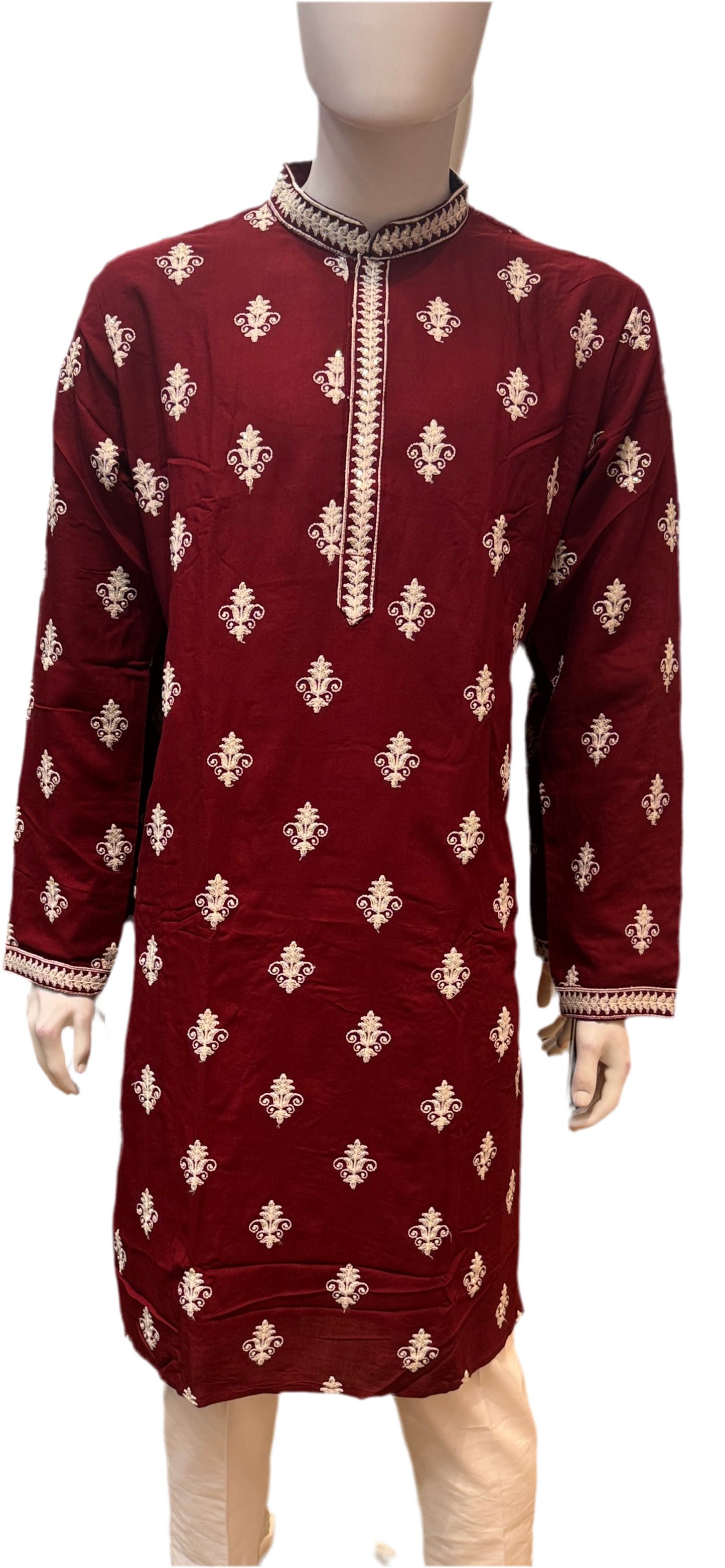 Charming Red Color Embroidery Work Men kurta Suits For Men