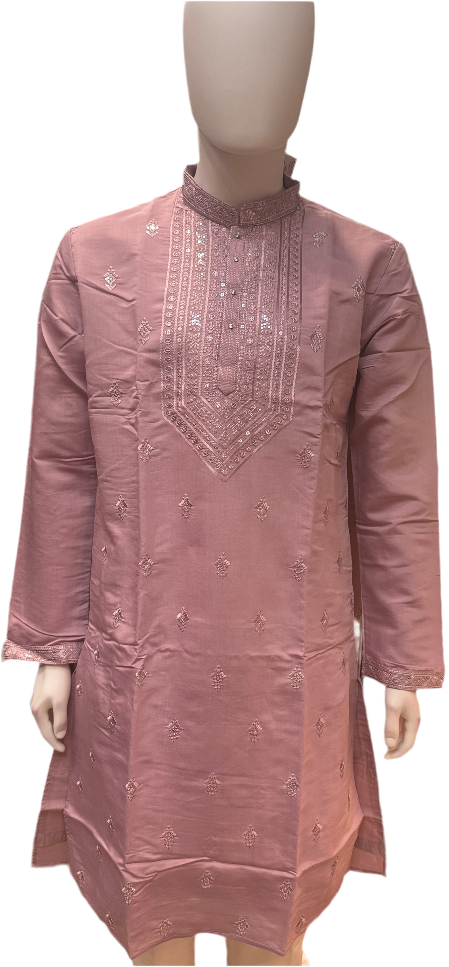 Elegant Light Purple Color With Cotton Embroidery Work Kurta Suits For Men