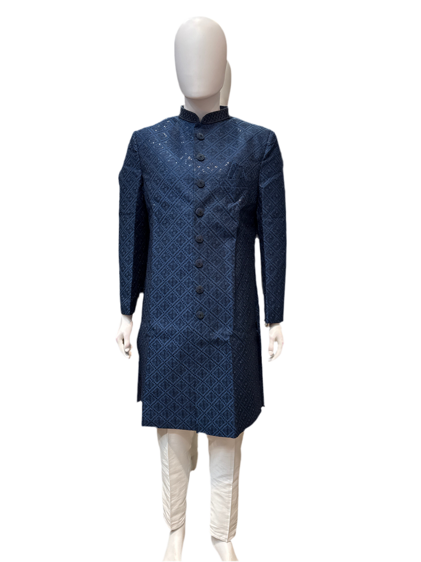 Premium Designer Vivaah Hand Embroidery Silk Sherwani Suit For Men - Blue