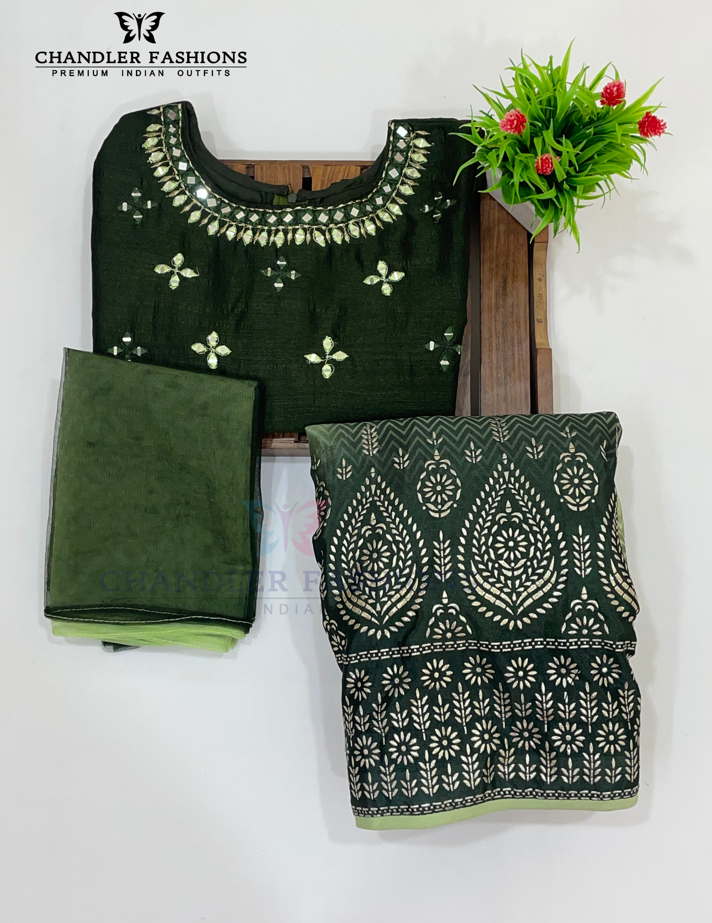 Dark Green Color Georgette With Embroidery And Mirror Work Choli Sets In USA