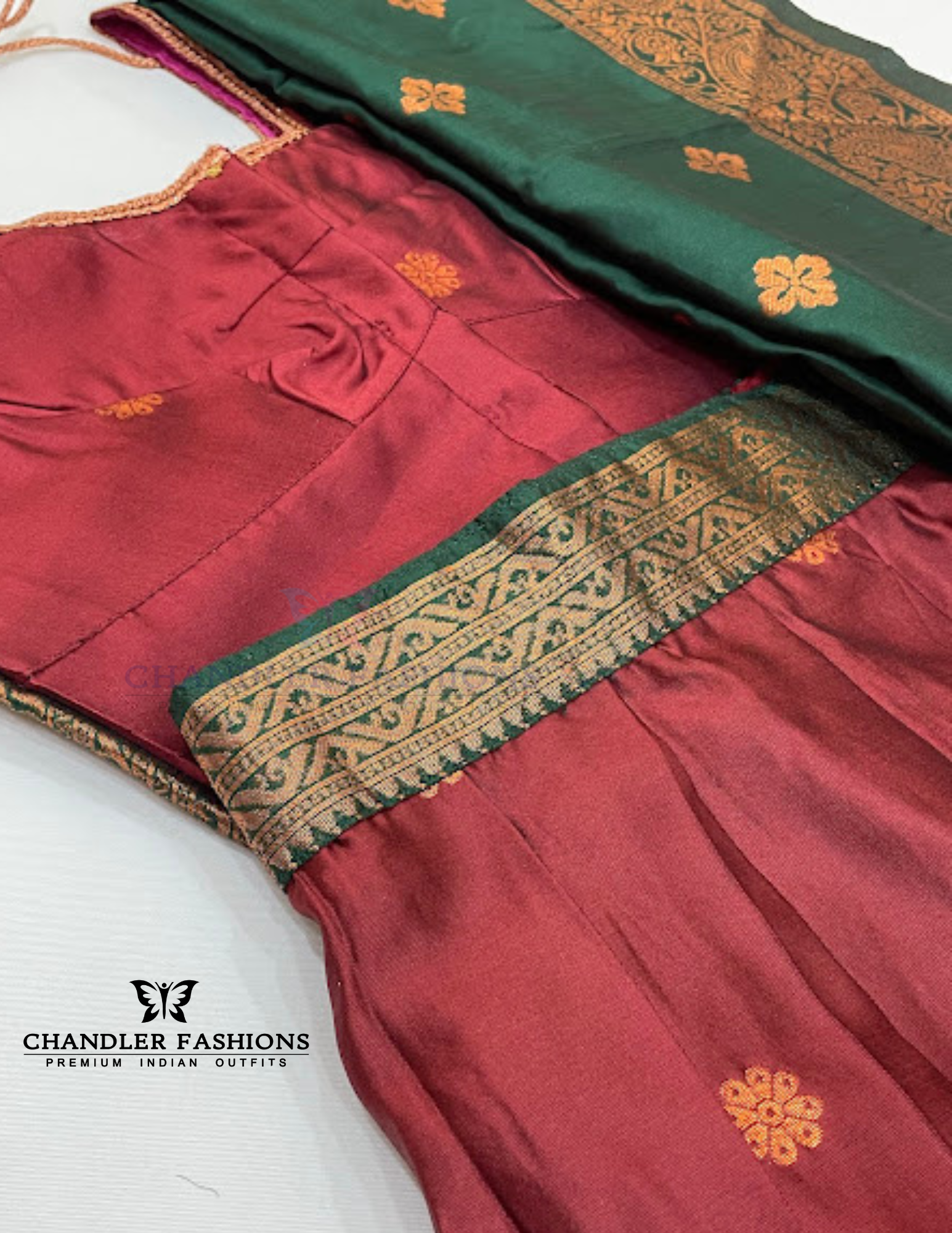 Dark Maroon Colored Art Silk Half Saree Sets In Mesa