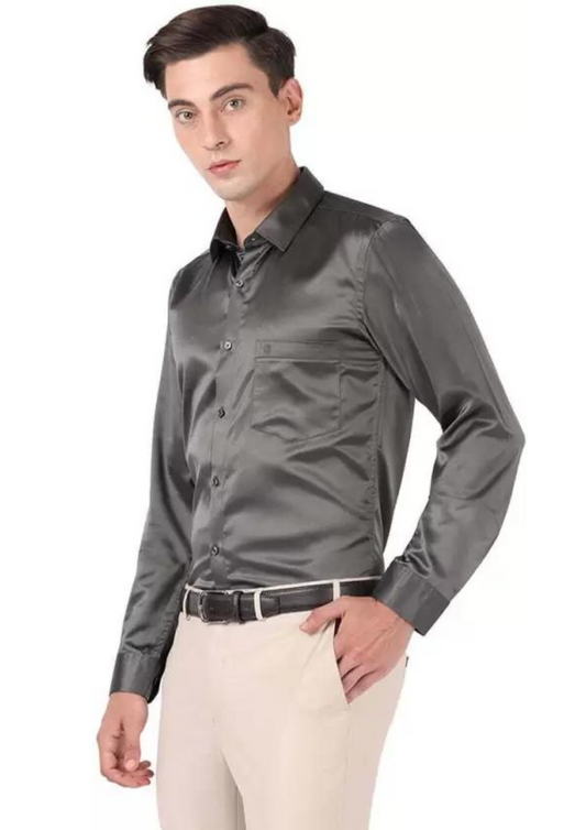 Mind Blowing Gray Color Full Sleeve Silk Shirt For Men