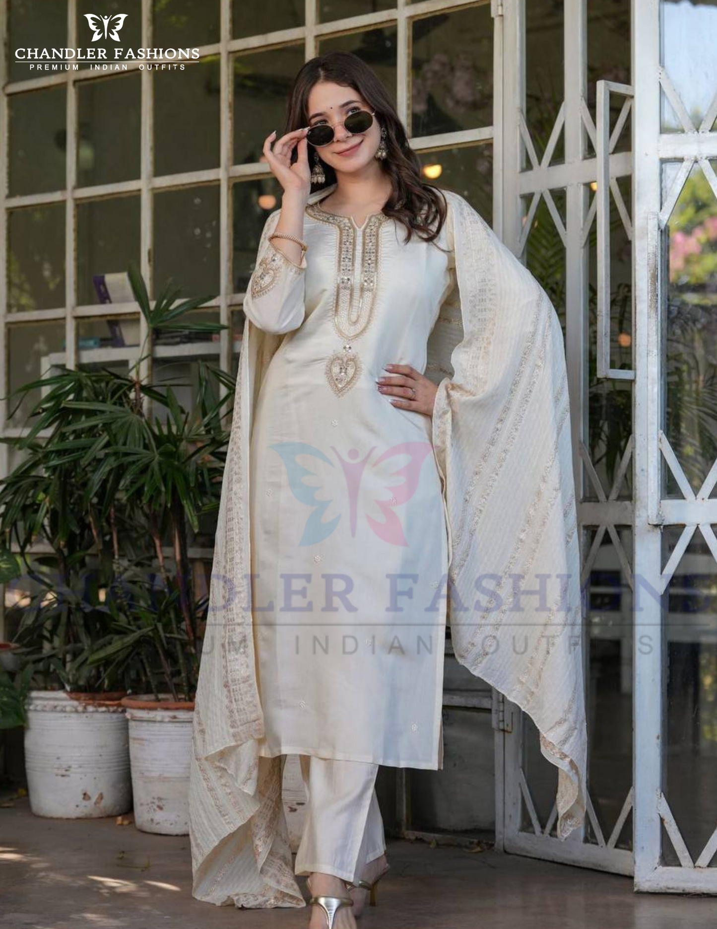 Pretty White Color Viscose Chanderi Dupatta Set In USA