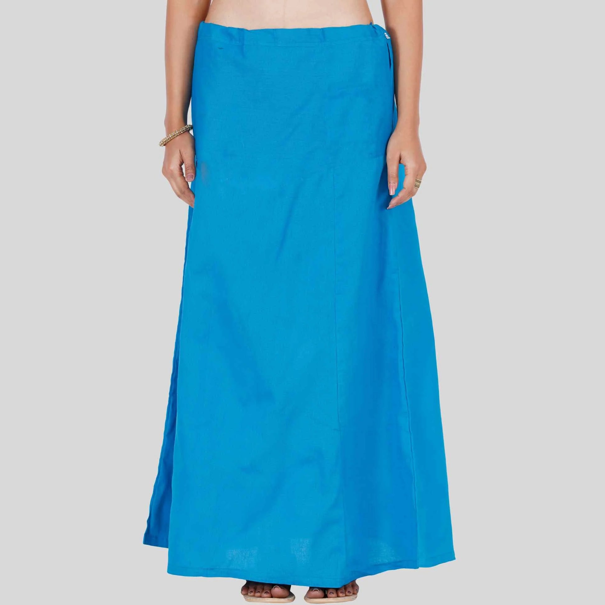 Wonderful Sky Blue Color Cotton With Thread Work Petticoat For Women