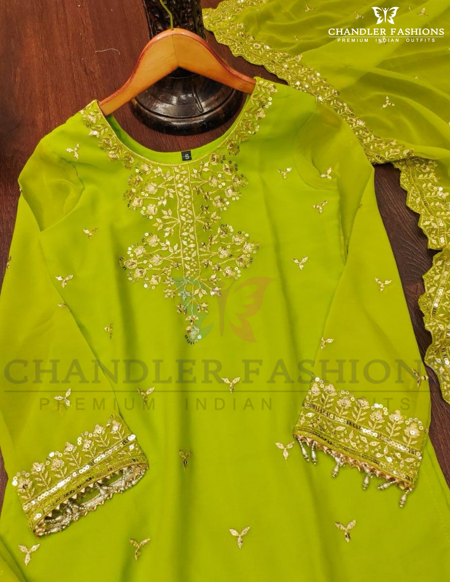 Alluring Lime Green Color Georgette Embroidery And Sequins Work With Palazoo Suits With Dupatta in Chandler