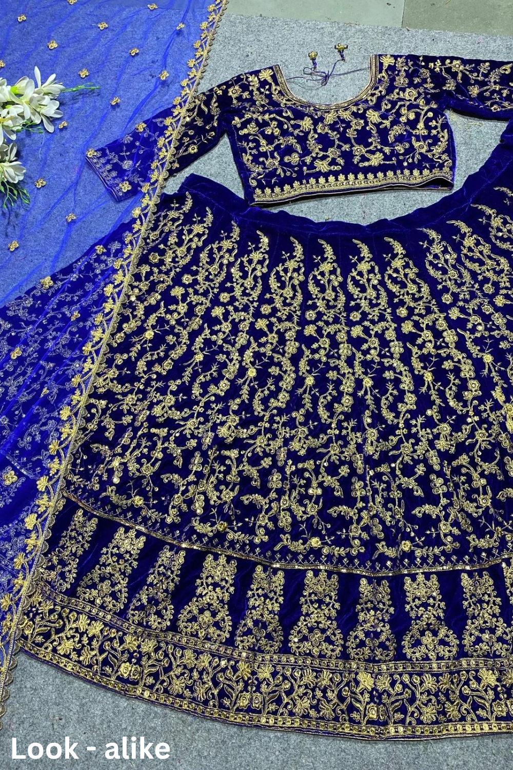 Blue Color Embroidered Attractive Party Wear Velvet Lehenga Choli With Net Dupatta Near Me