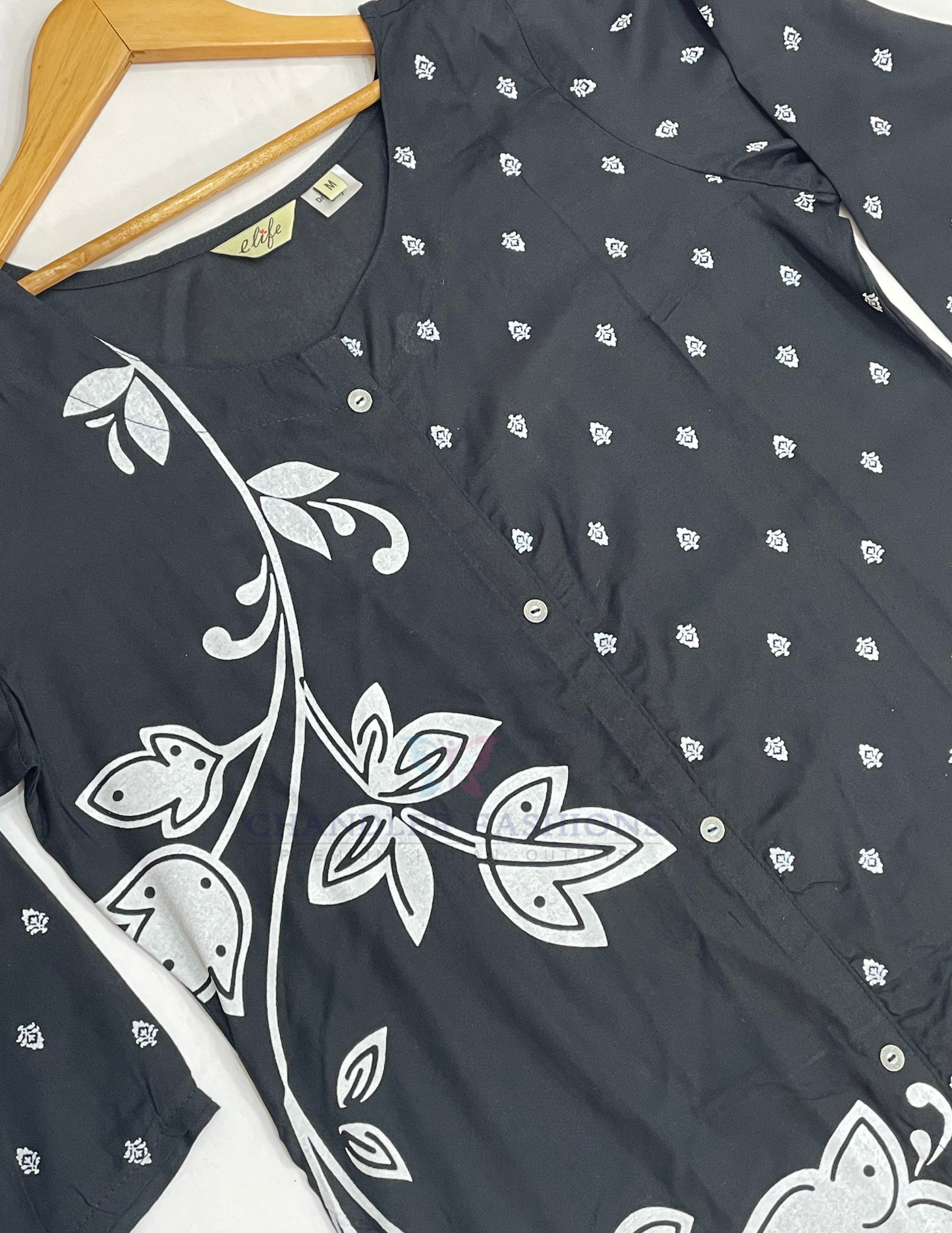 Black Color Cotton Printed Kurti In Yuma