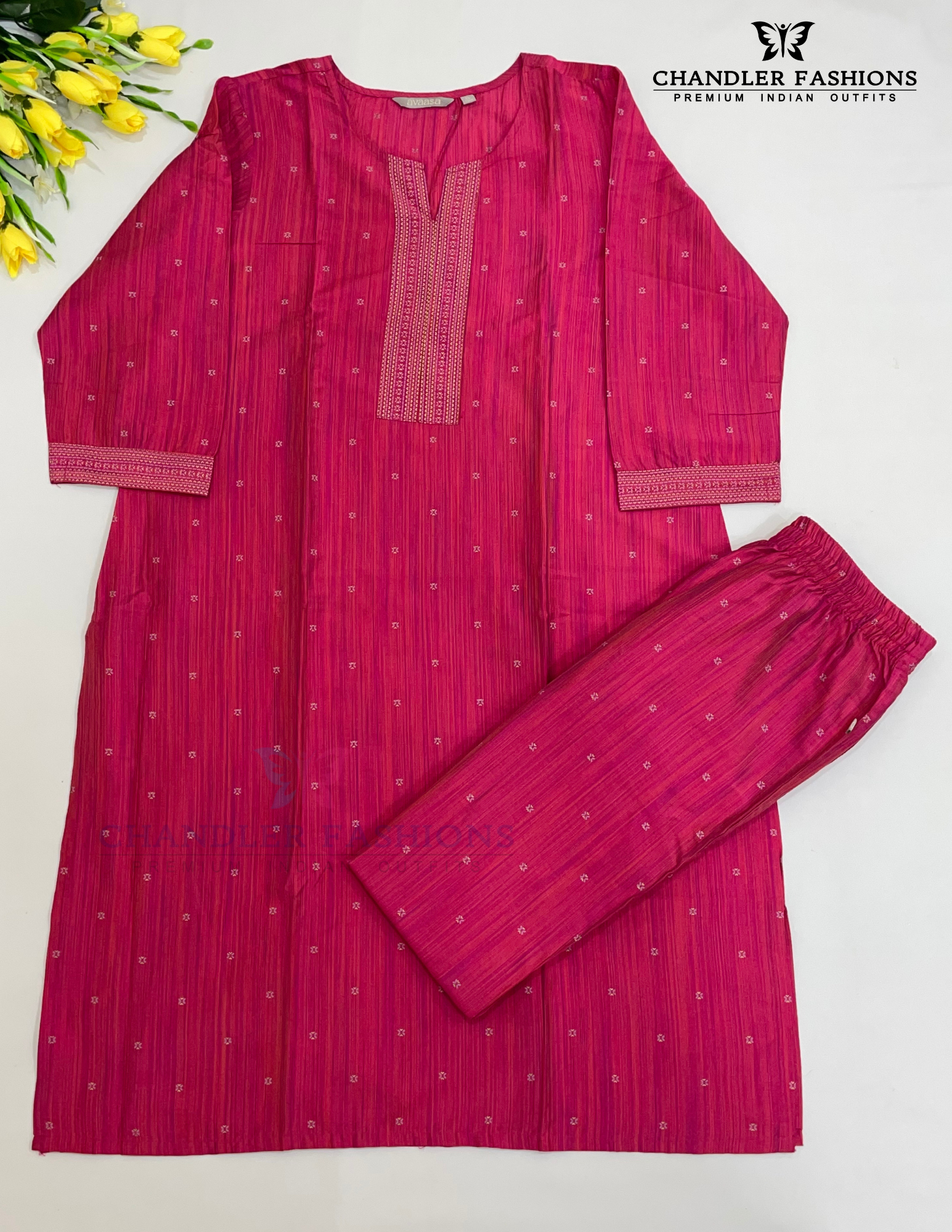 Attractive Dark Pink Color Rayon With Embroidery Work Kurti And Palozzo Suits For Women
