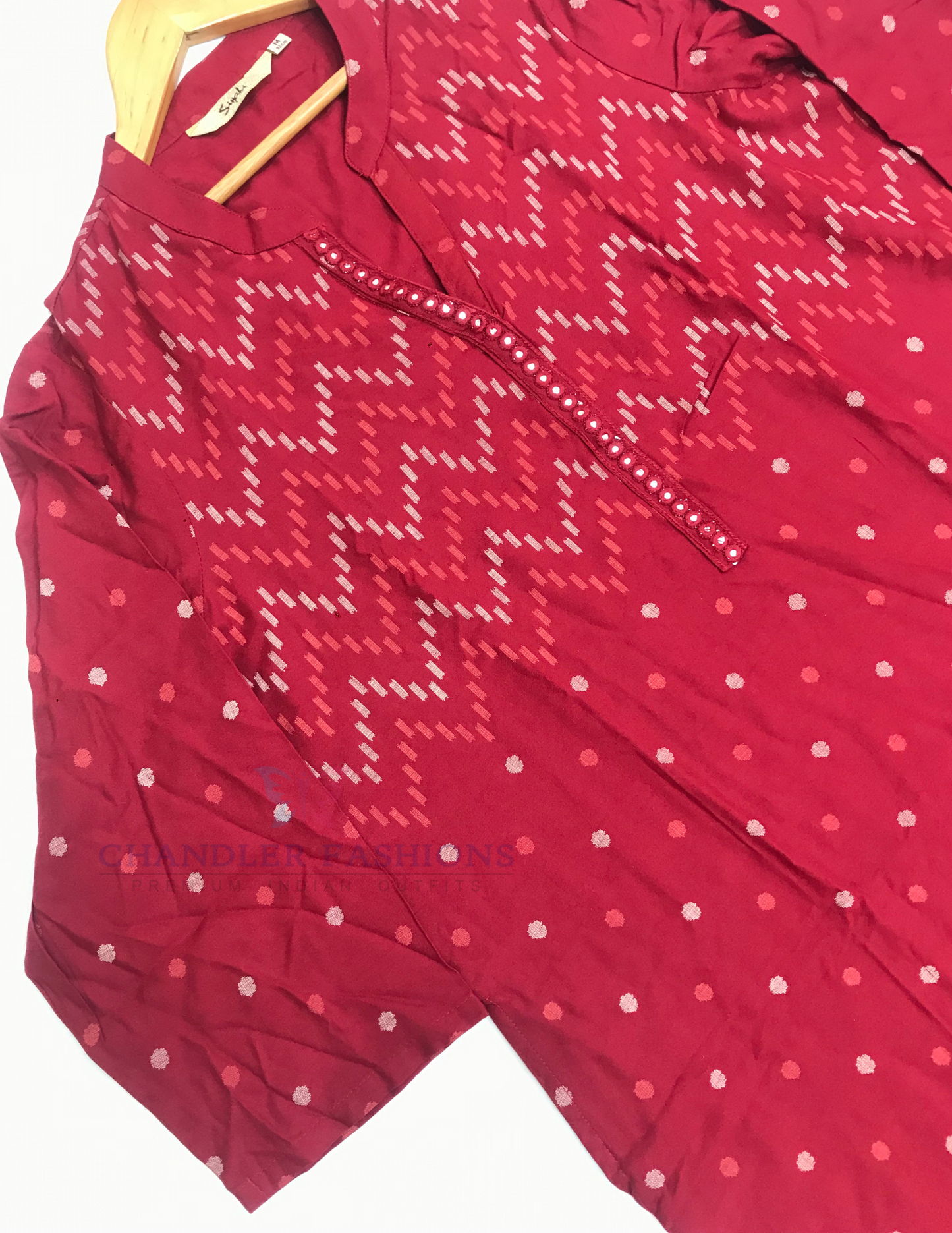 Dark Red Color Cotton With Self Design Kurti In Yuma