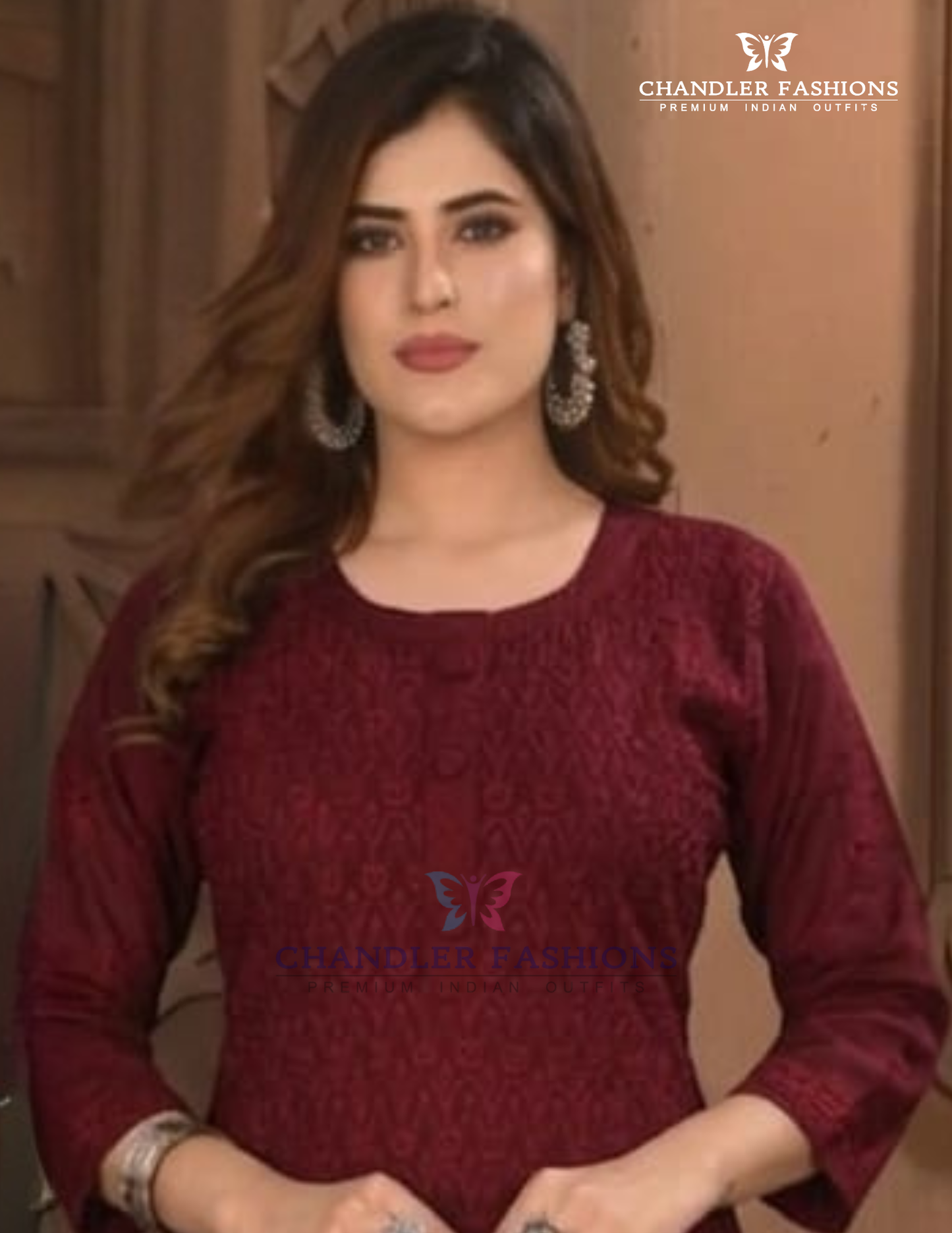 Maroon Color Rayon With Chikankari Work Kurti Near Me