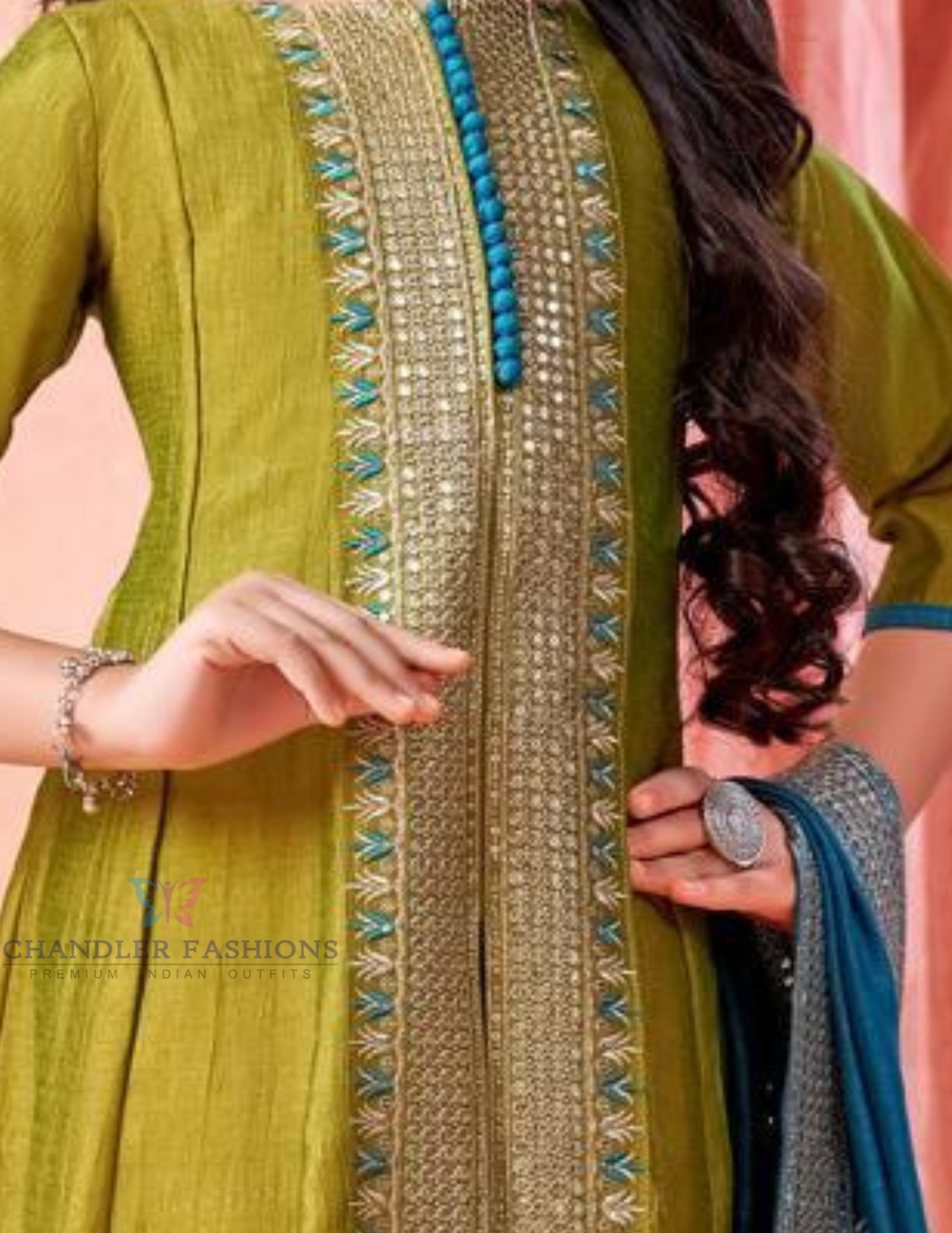 Mehendi Green Color Embroidery Work Kurti Suits In Mesa