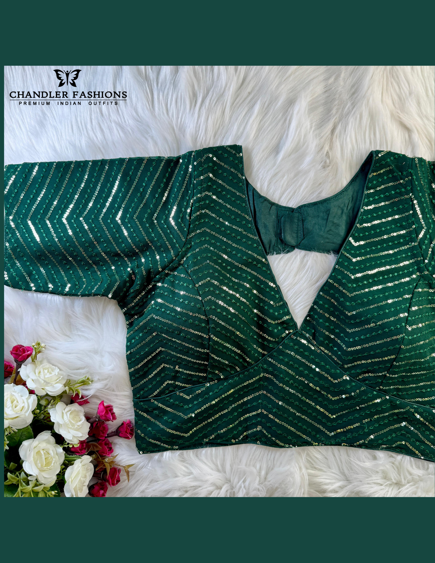 Elegant Green Color Sequins And Embroidery Work blouse For Women
