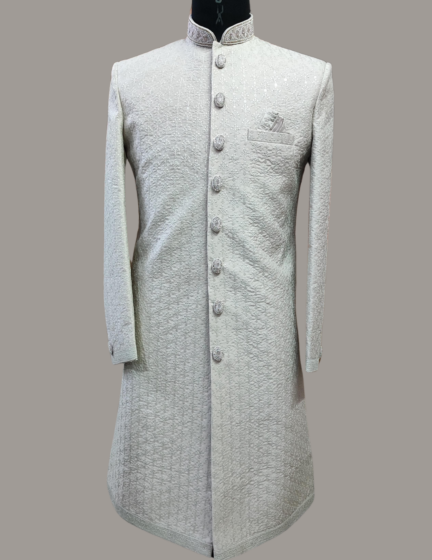 Elegant Golden Color Embroidery Work Sherwani Suit For Men