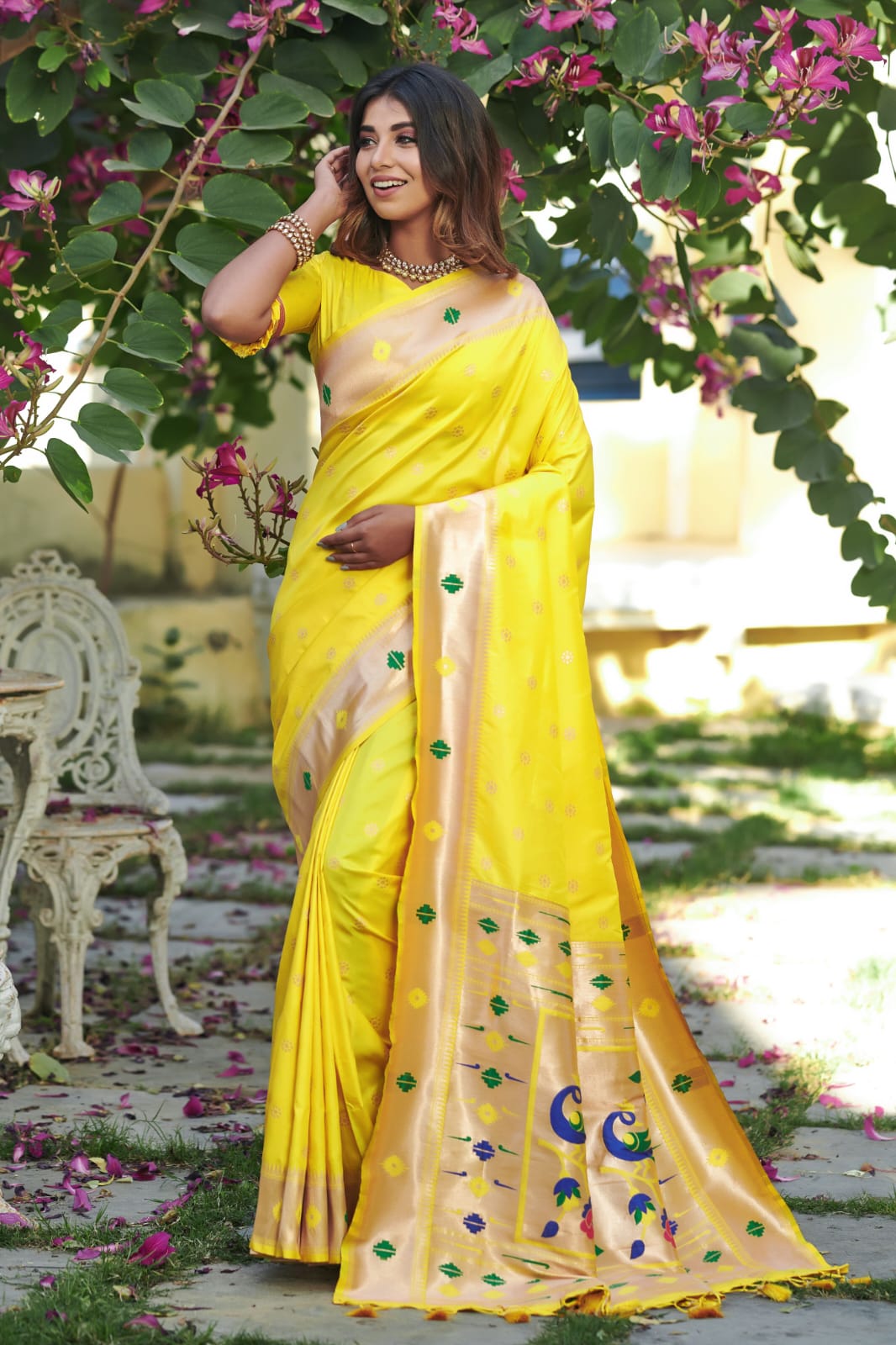 Fabulous Yellow Color Banarasi Soft Silk Paithani Saree With Zari Border And Zari Pallu