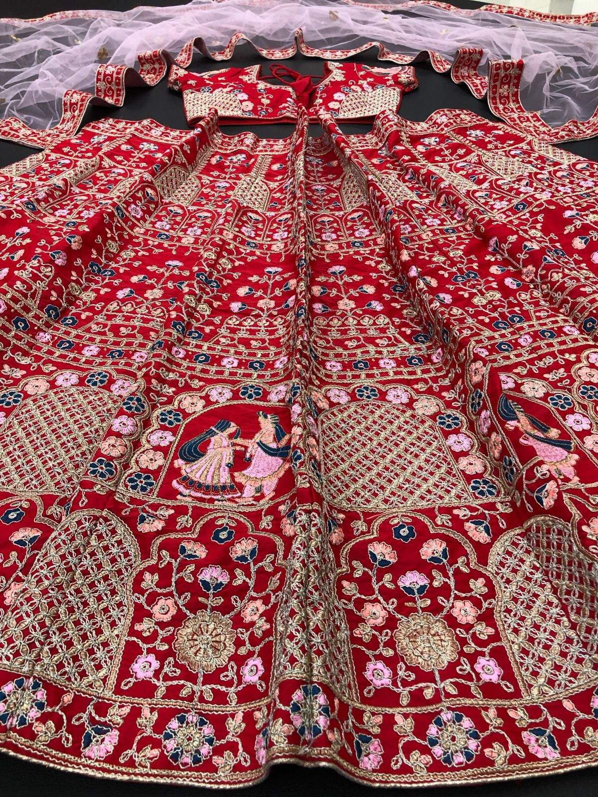 Trendy Floral Party Wear Red Colored Lehenga Near Me