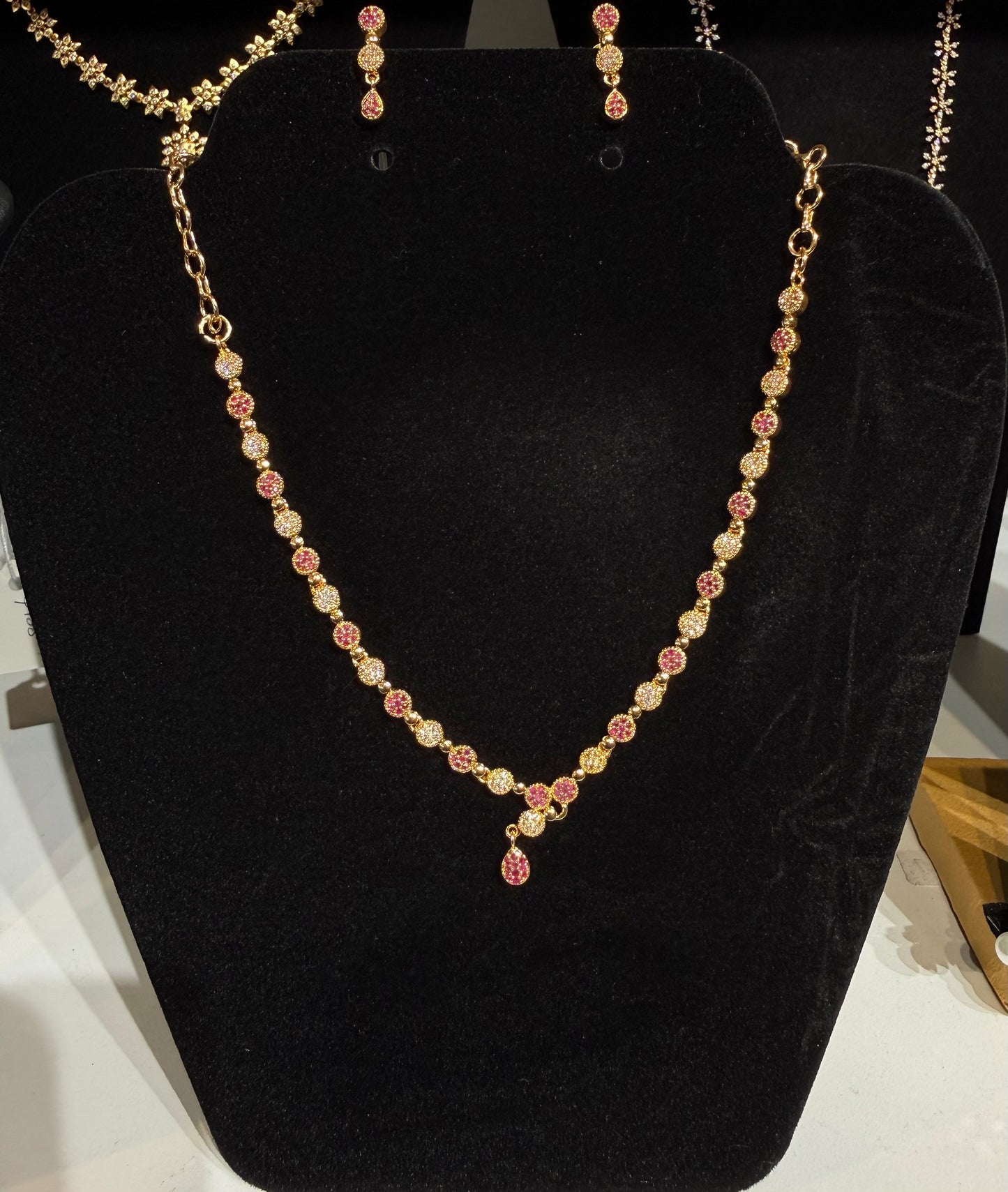 Elegant Pink and Gold Plated Necklace with Earrings For Women