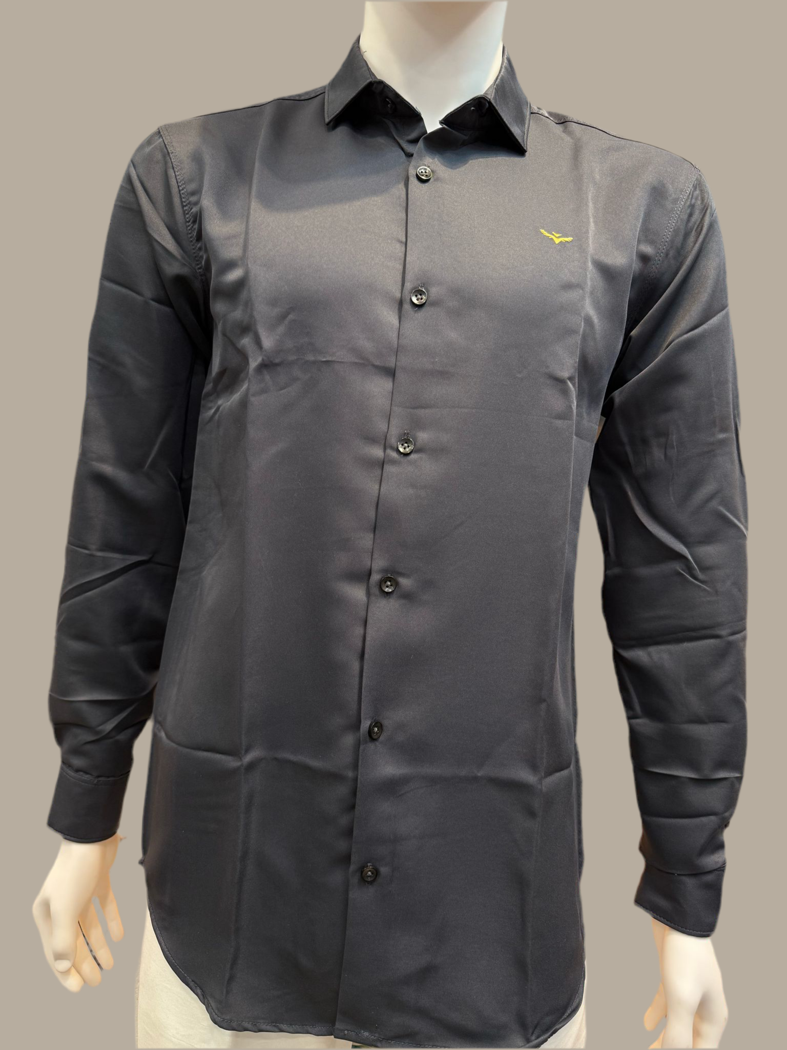 silk dress shirts men Pleasing Dark Grey Color Full Sleeve Shining Silk Shirts For Men