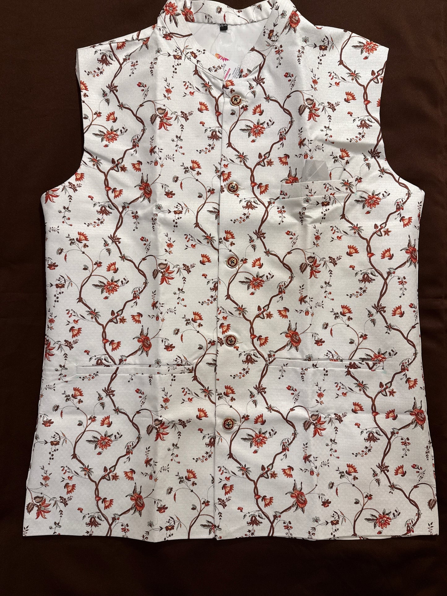 White Men’s Jacket with Maroon Floral Print