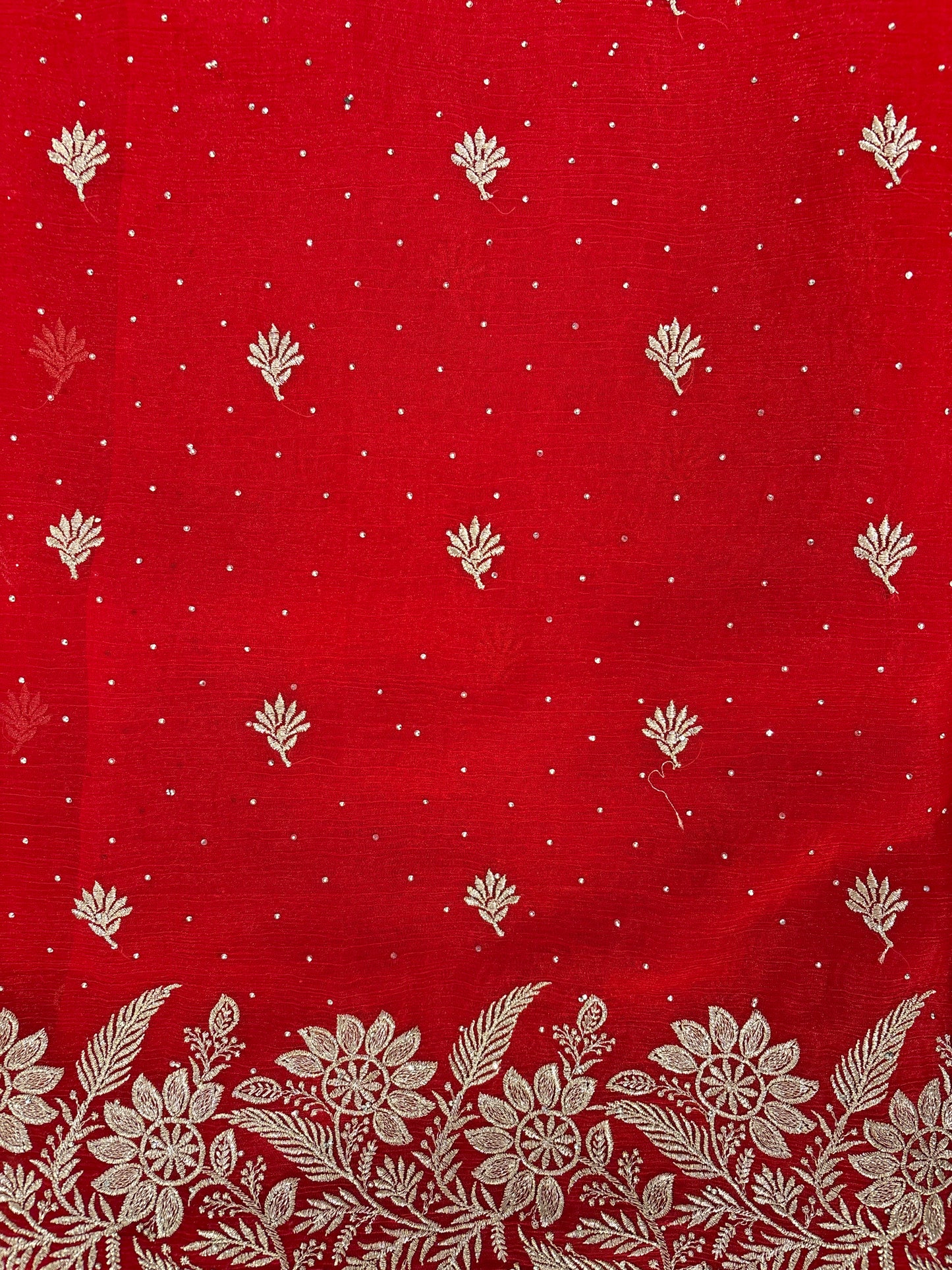 Wonderful Red Color Crush Georgette Embroidered Work Fancy Saree - PREMIUM QUALITY