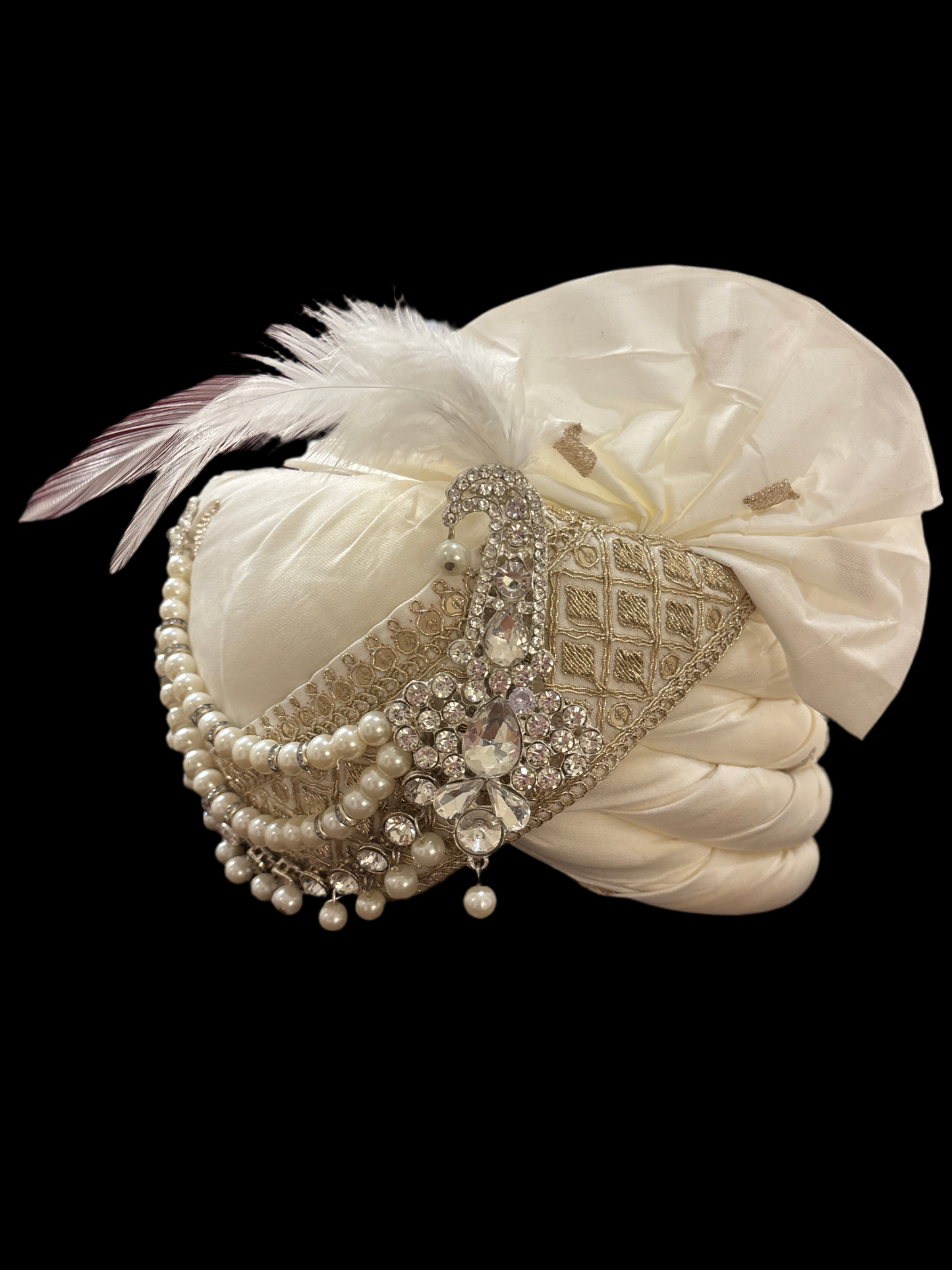 Elegant Cream Color Sequins And Beads Work Designer Men's Wedding Turban