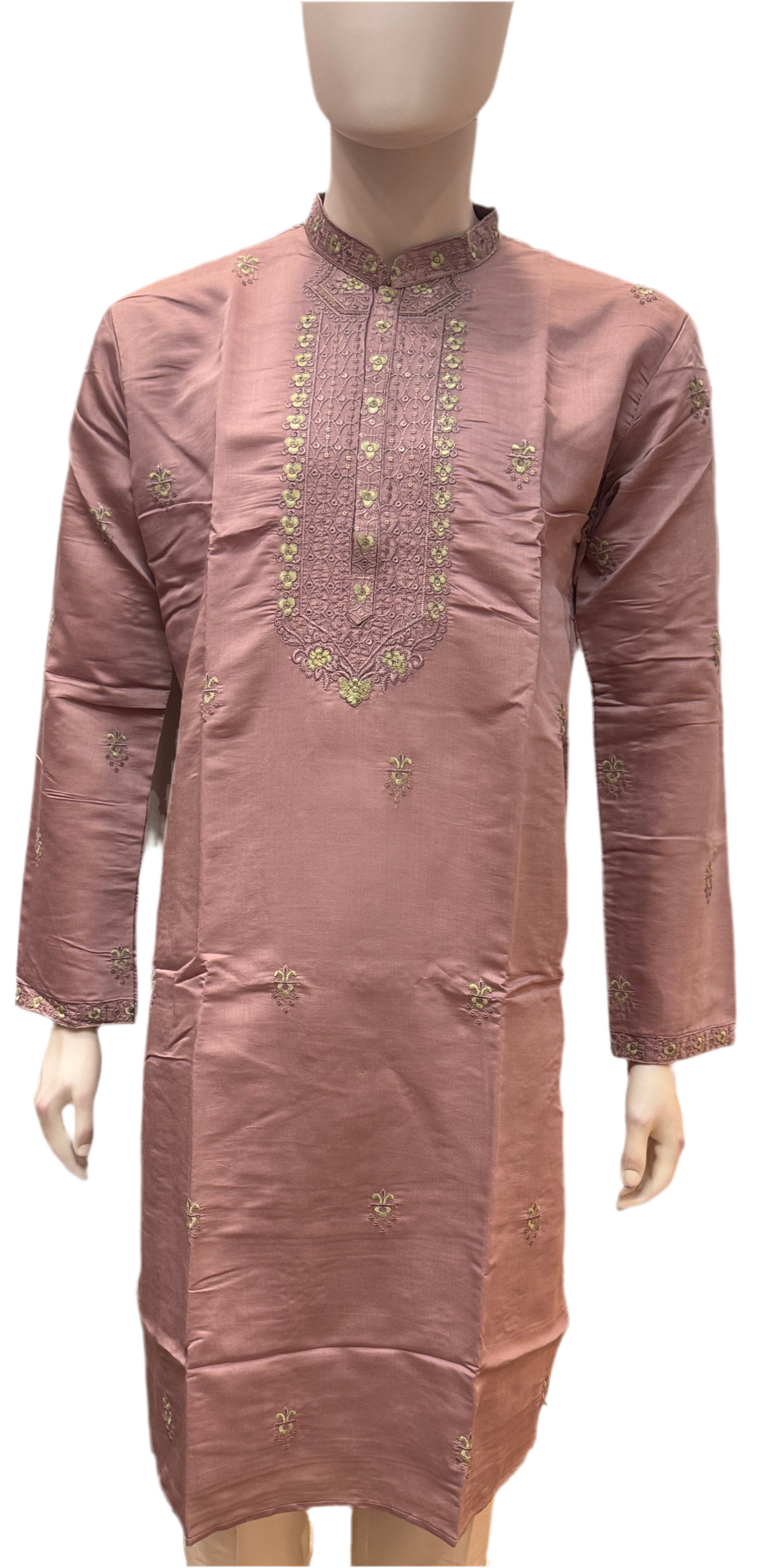 Pretty Light Purple Color With Cotton Embroidery Work Kurta Suits For Men