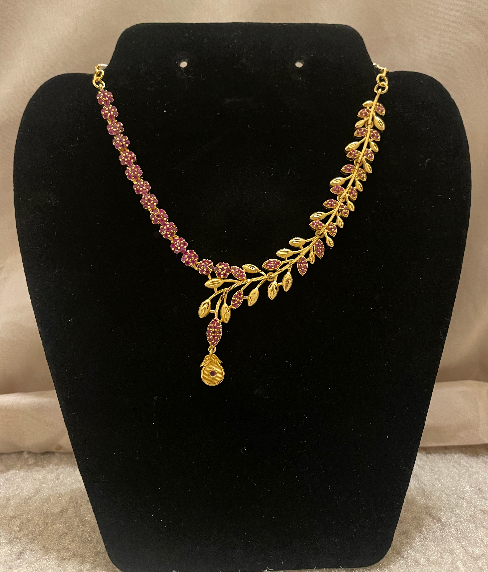 Attractive Gold Plated Pink Stones Studded Necklace