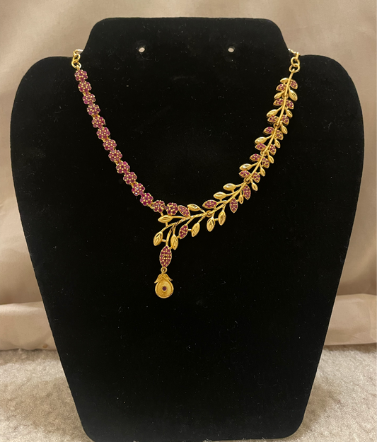 Attractive Gold Plated Pink Stones Studded Necklace