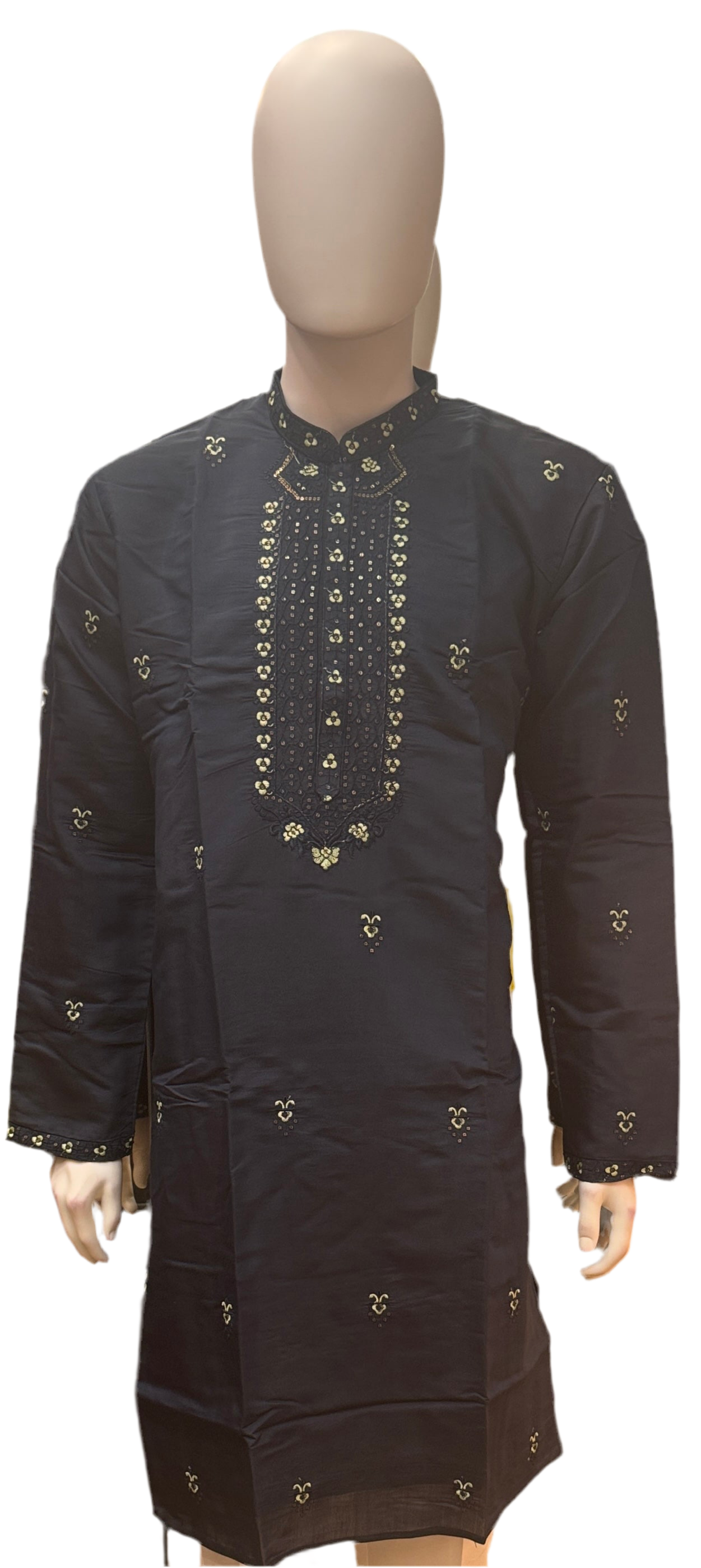Beautiful Navy Blue Color Cotton With Embroidery Work Kurta Suits For Men