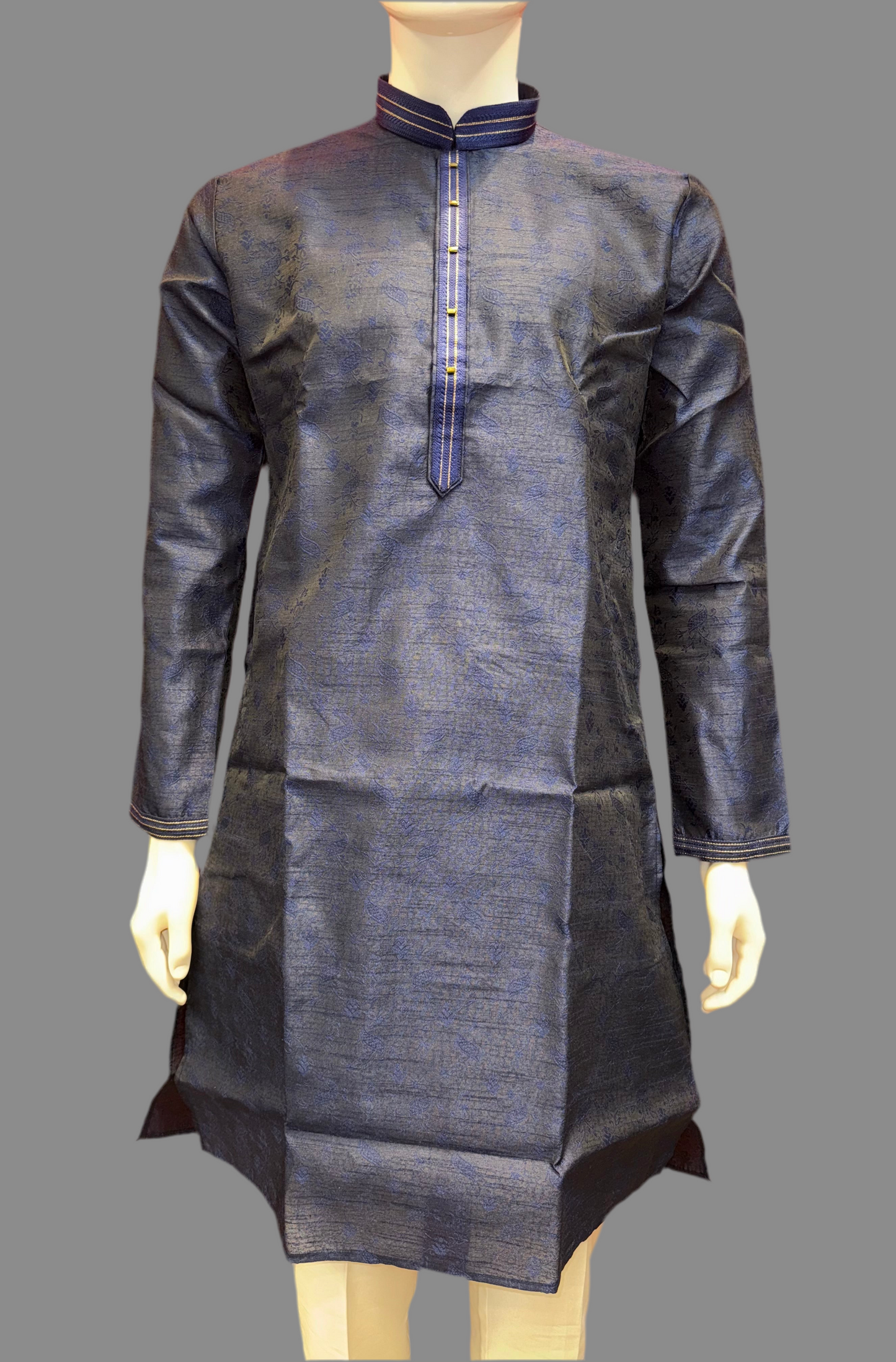 Elegant Dark Blue Color Jacquard Silk Embroidery Work Men's Kurta