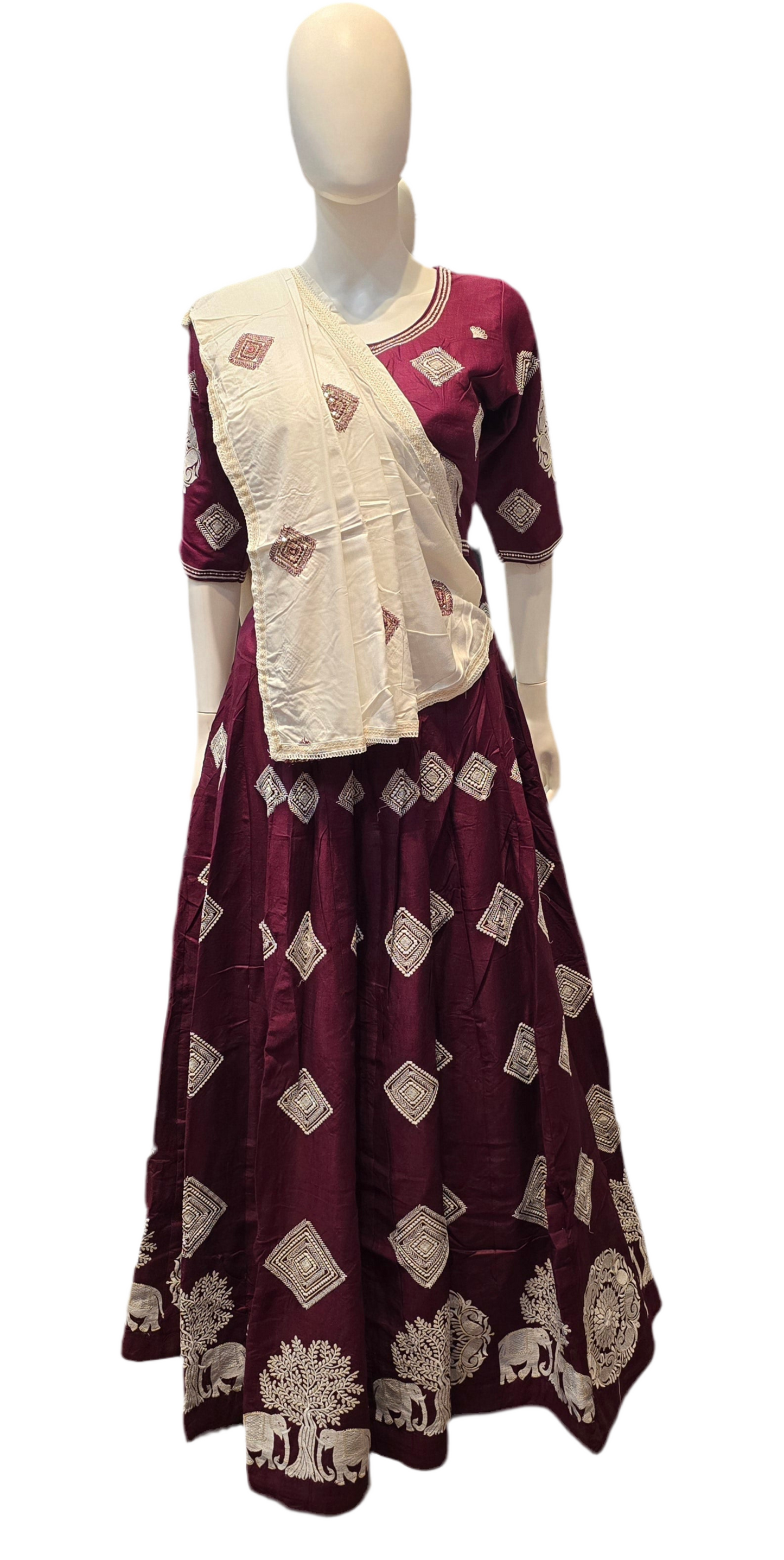 Elegant Burgundy Color Chaniya Choli With Embroidery Work For Women