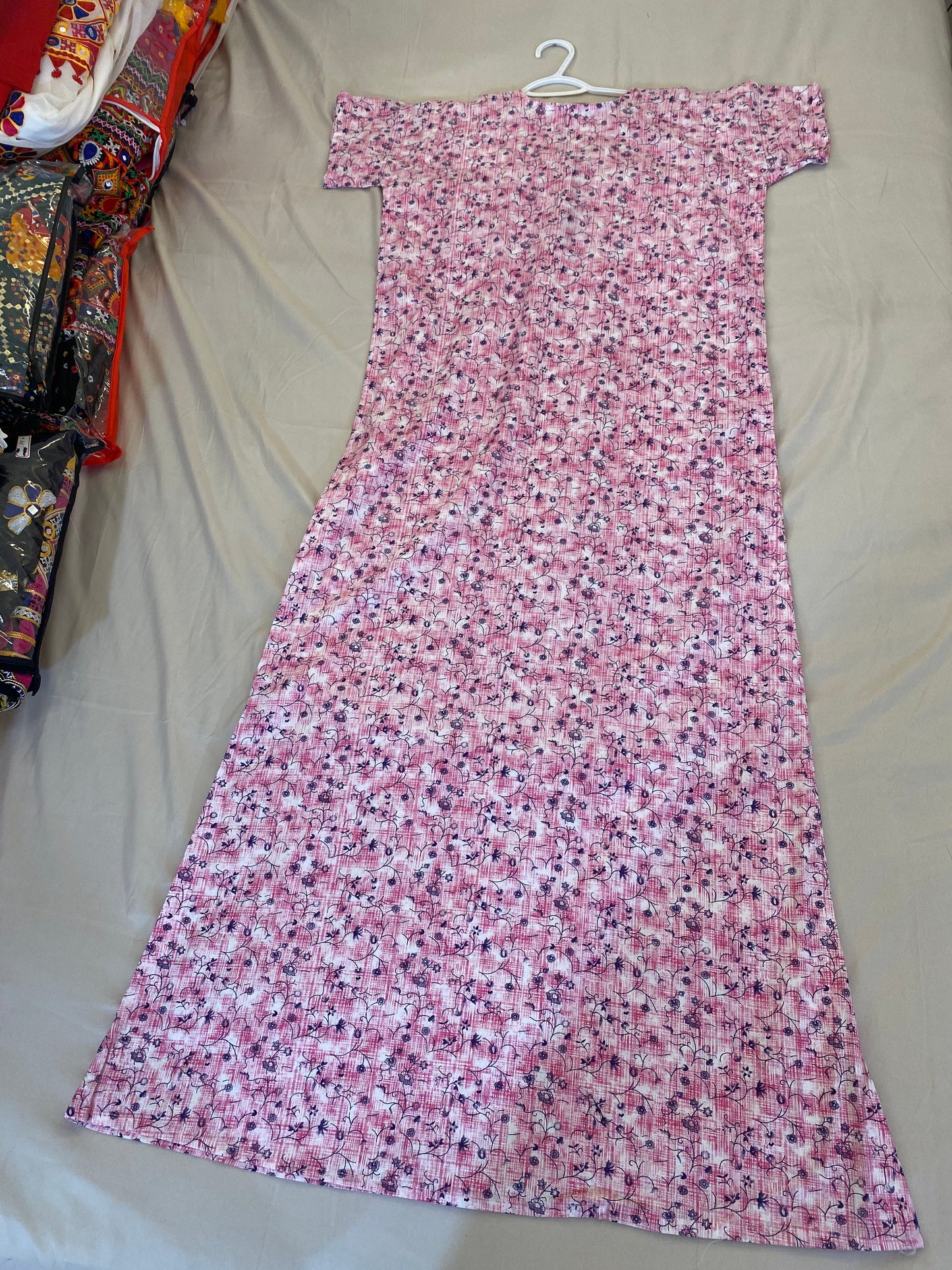 Comfy Light Pink And Blue Flowers Round Neck Nighty In USA